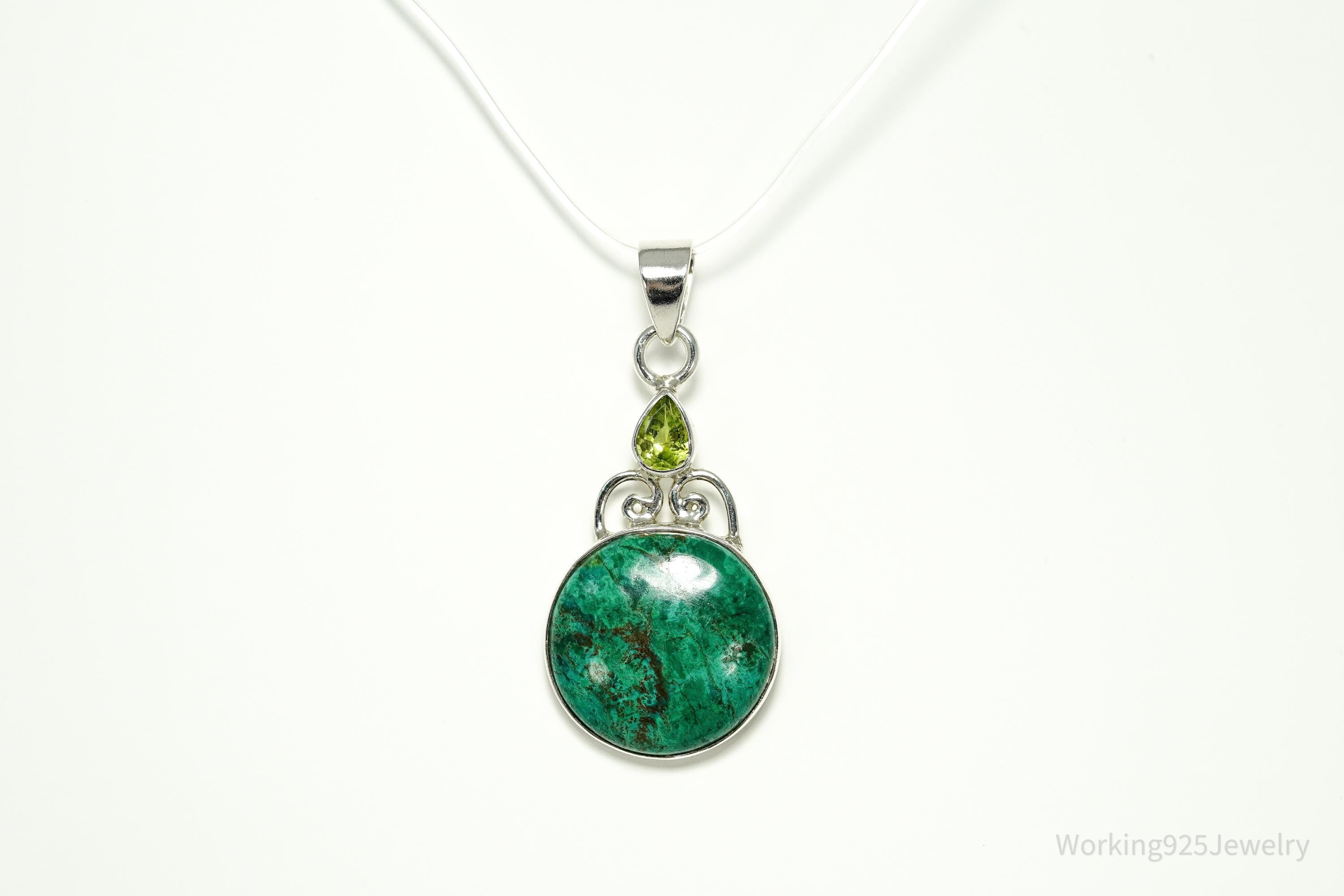 Vintage Large Chrysocolla & Peridot Sterling Silver Pendant