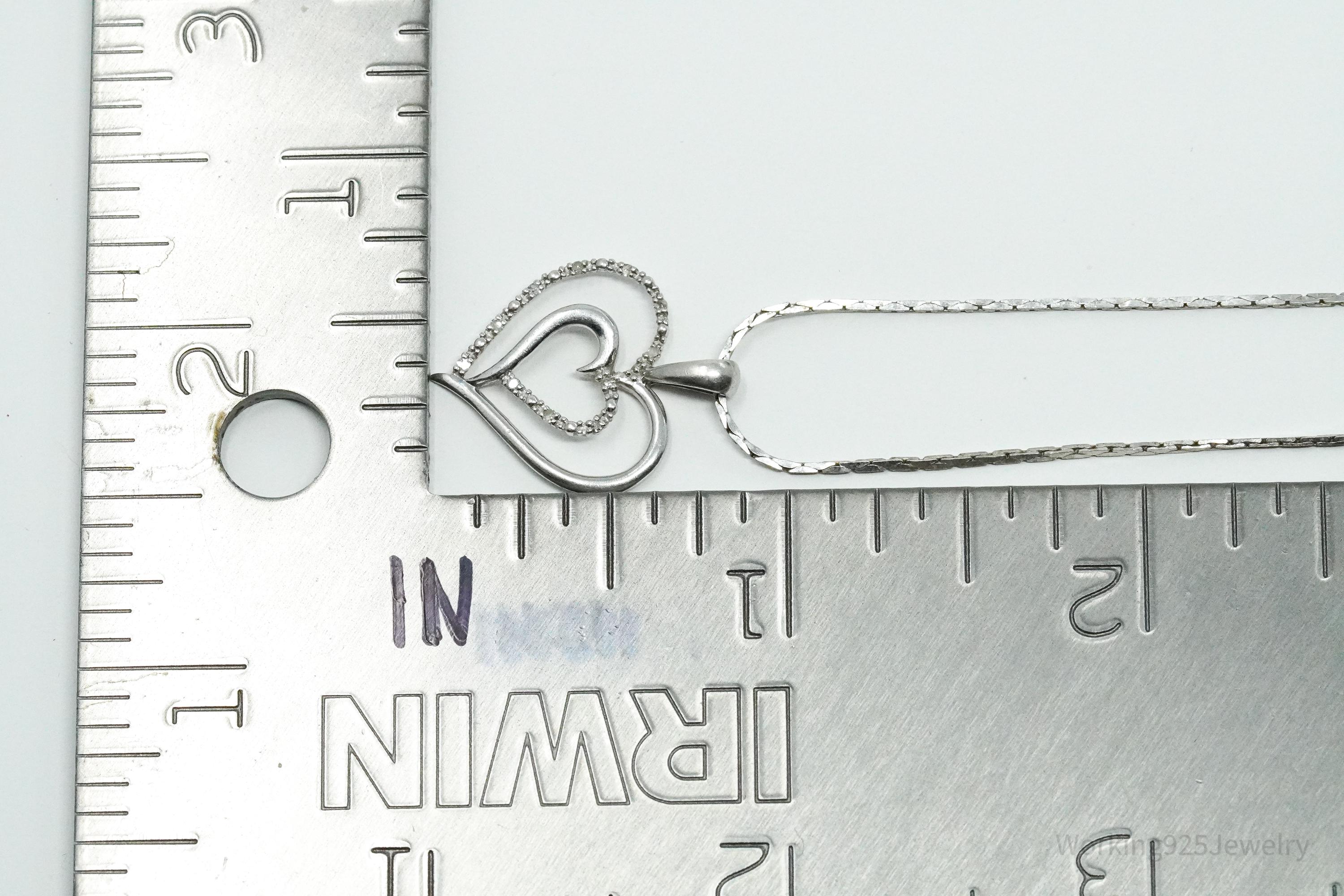 Vintage Diamond Heart Sterling Silver Necklace - 16"