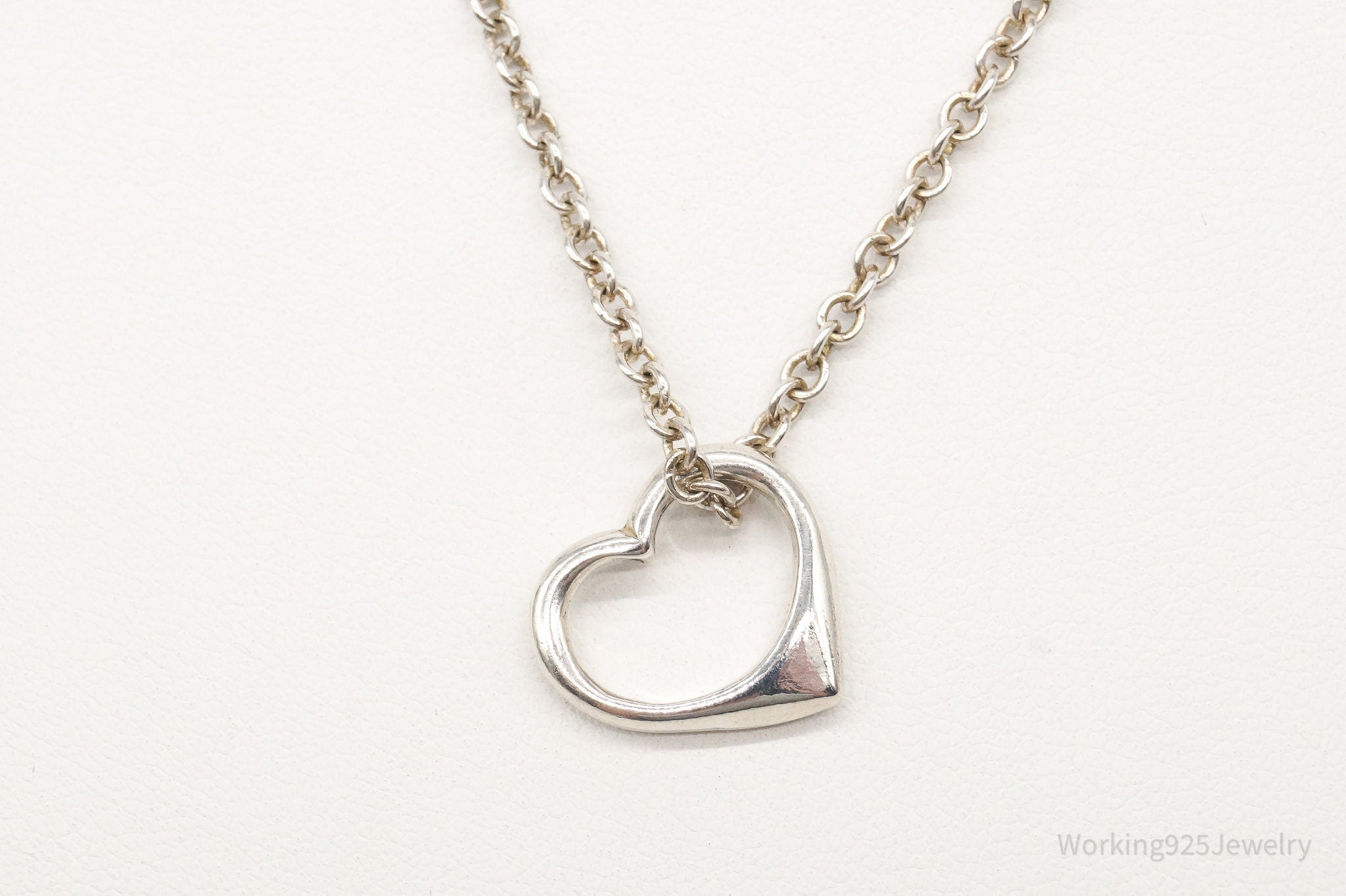 Vintage Open Heart Sterling Silver Chain Necklace