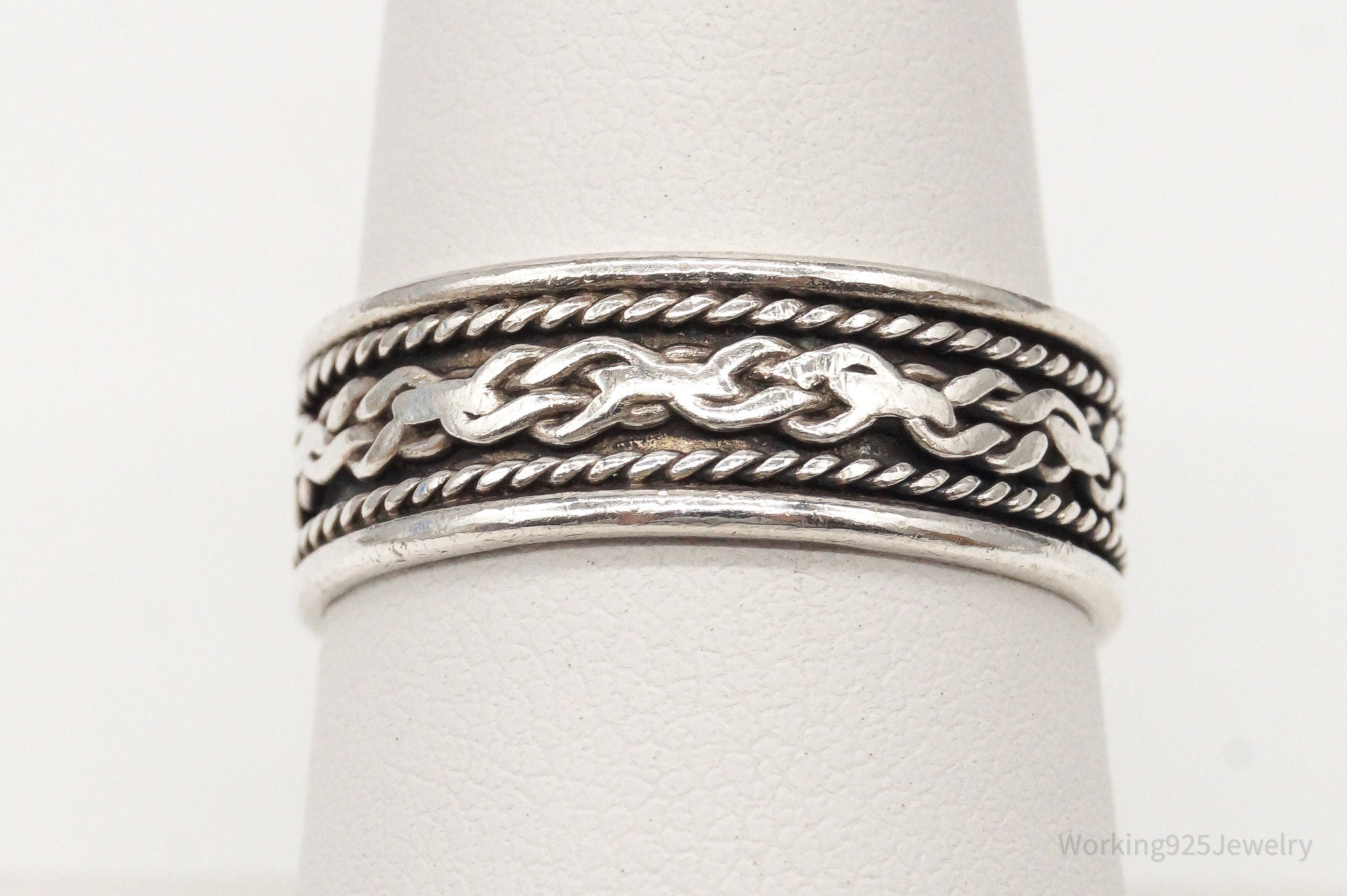 Vintage Rope Chain Deisgn Sterling Silver Band Ring - Size 7.75