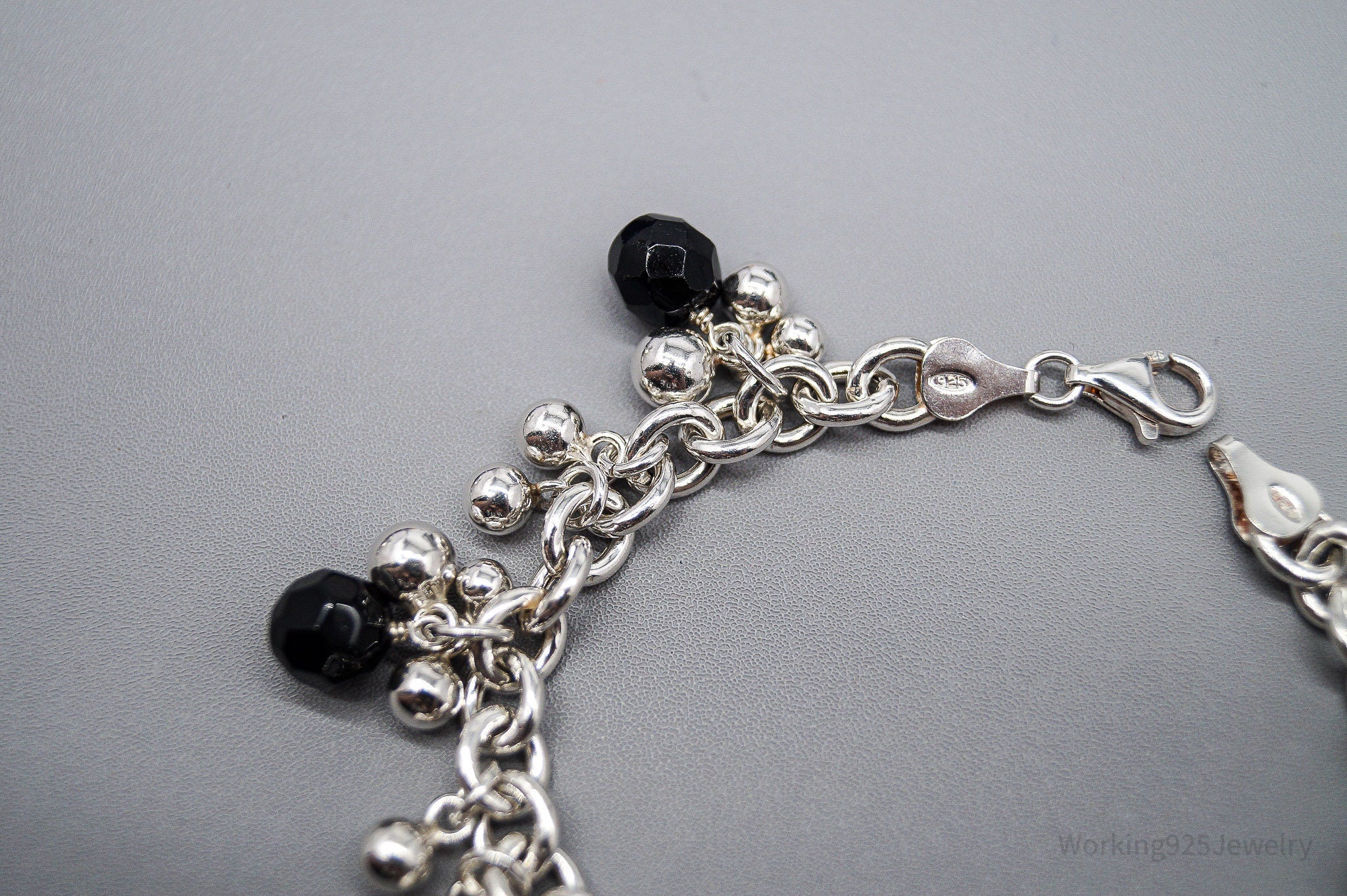 Vintage Black Onyx Sterling Silver Bracelet - 7 1/8"