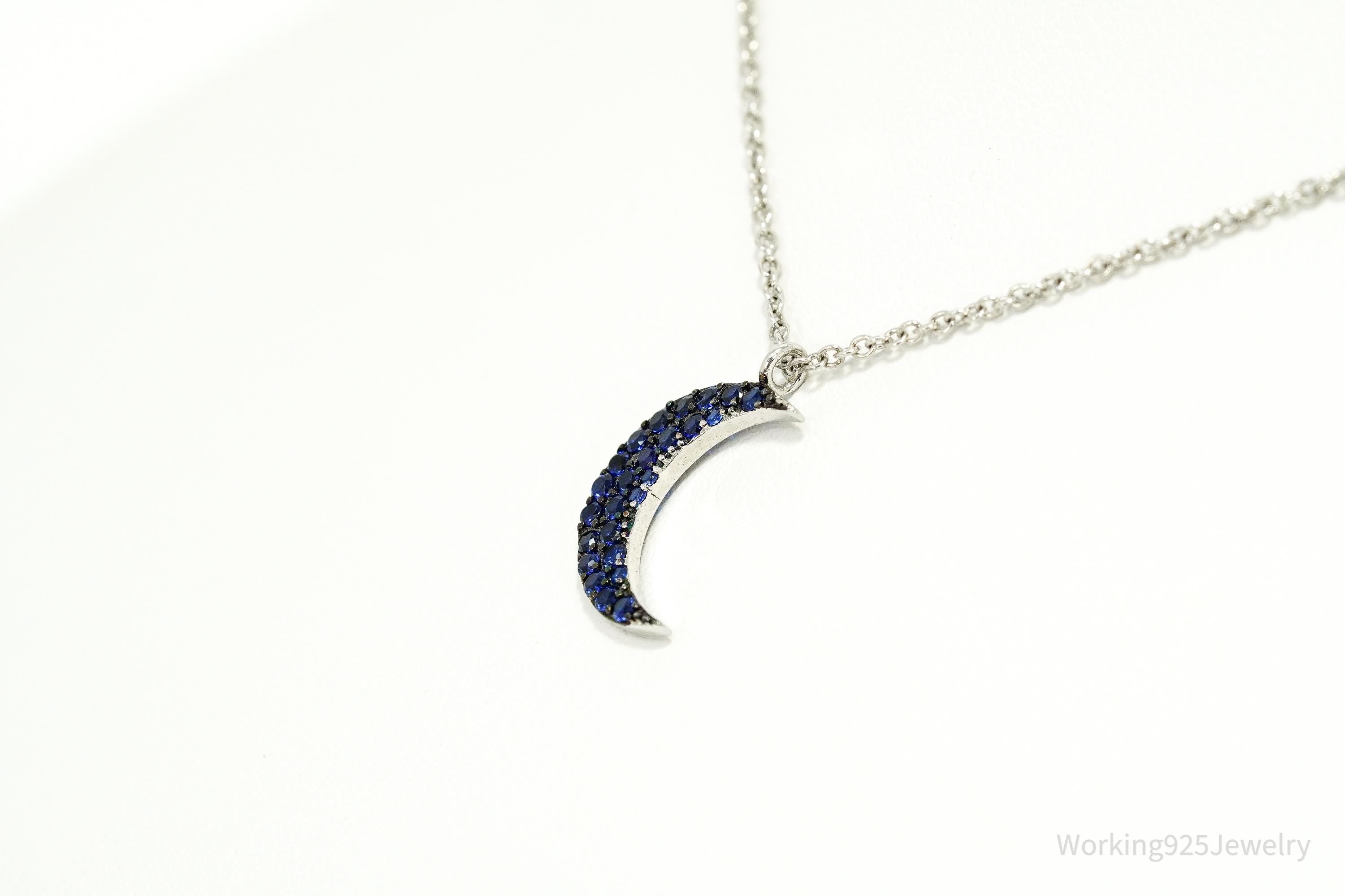 Vintage Blue Spinel Moon Sterling Silver Necklace 18"