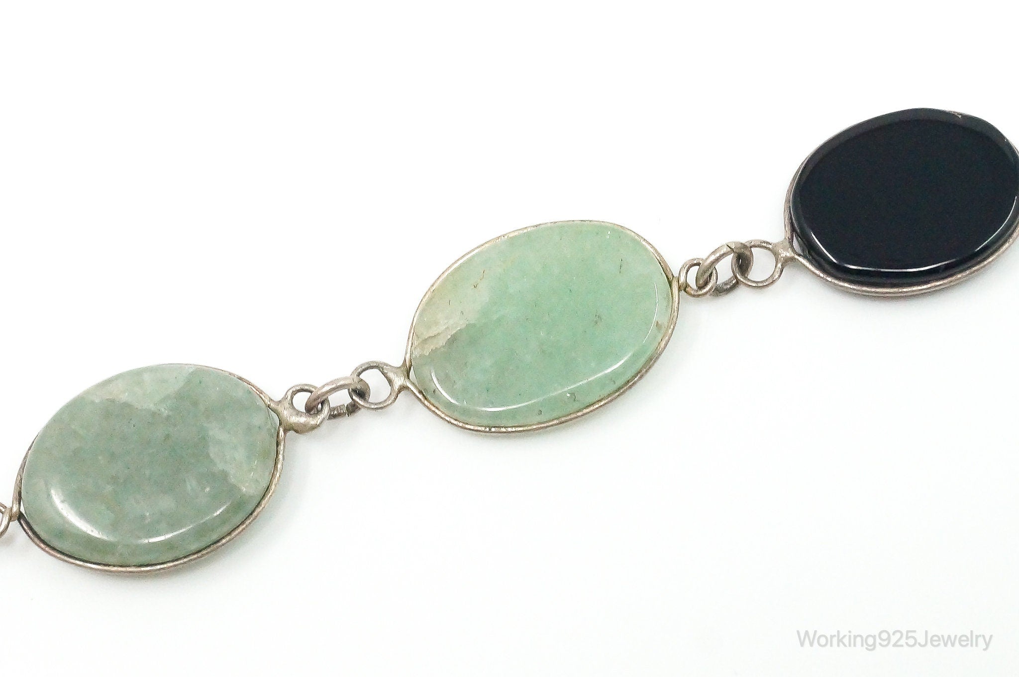 Vintage Moonstone Onyx Jade Sterling Silver Gemstone Bracelet