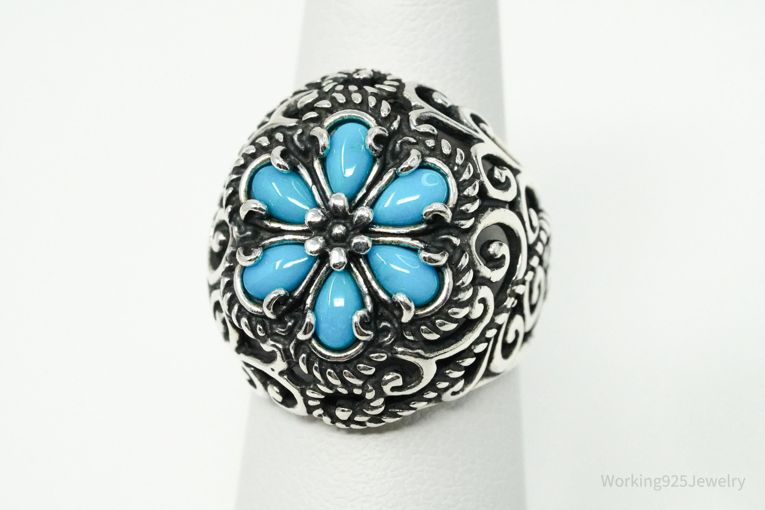 Vintage Native Designer Carolyn Pollack Turquoise Sterling Silver Ring - Size 5.25
