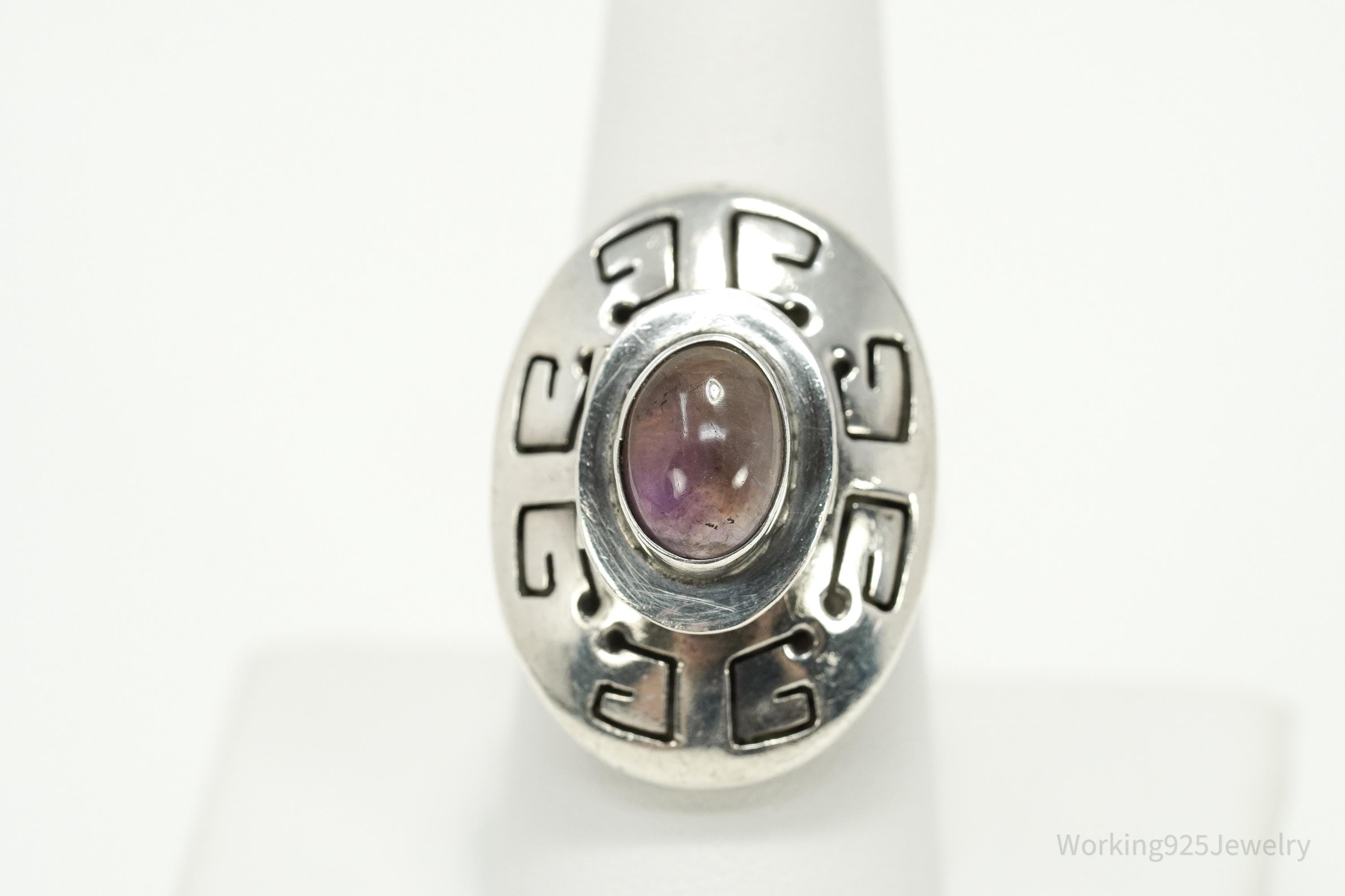 Vintage Mexico Amethyst Poison Ring Modernist Sterling Silver Size 8.75