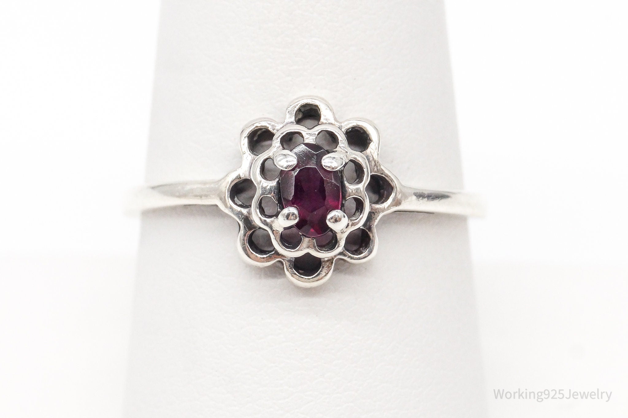 Vintage Rhodolite Garnet Sterling Silver Ring - Size 8.25