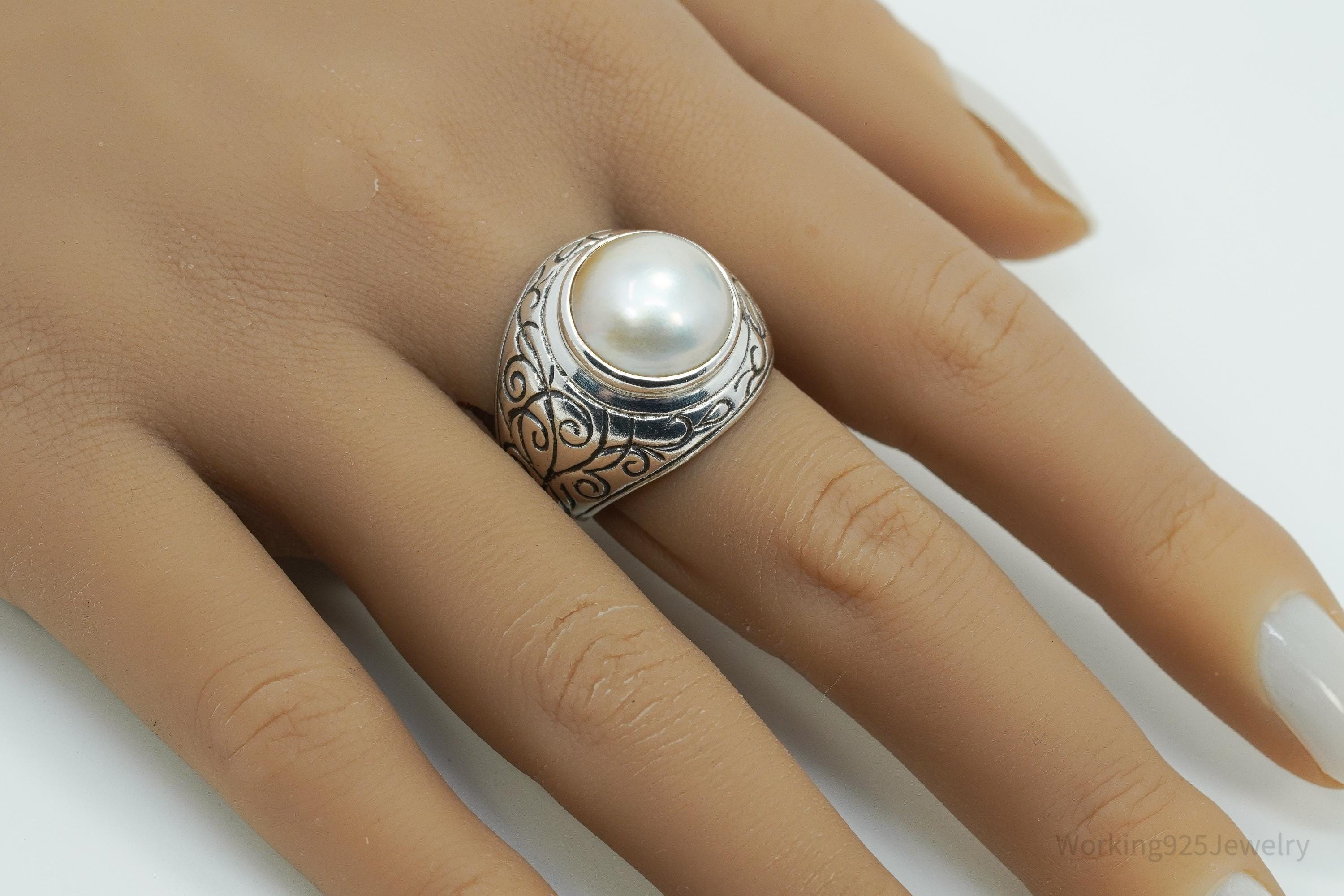 Vintage Pearl Sterling Silver Ring Size 8.25