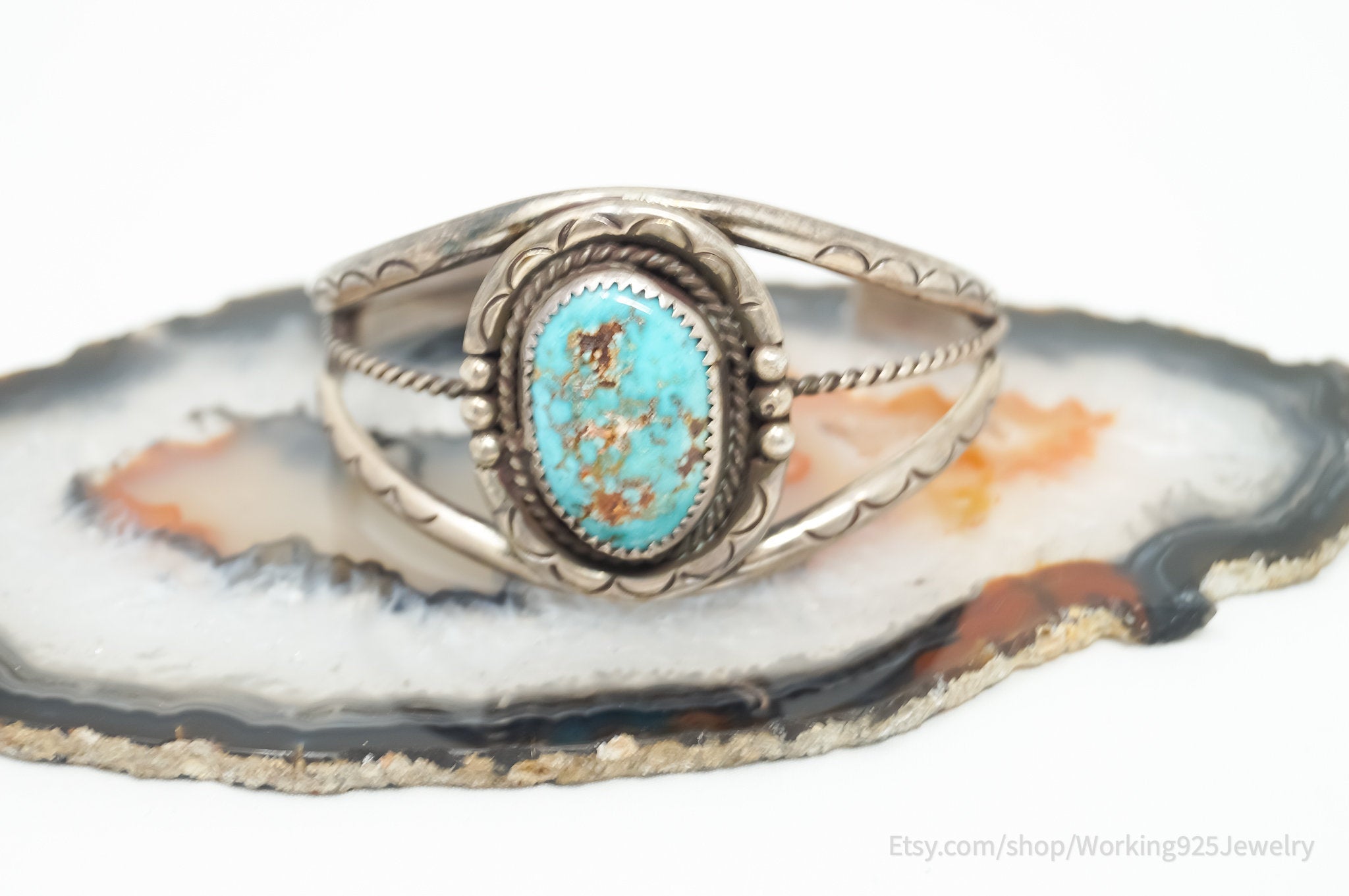 Vintage Native Esther Keesonnie Brown Navajo Turquoise Sterling Silver Bracelet