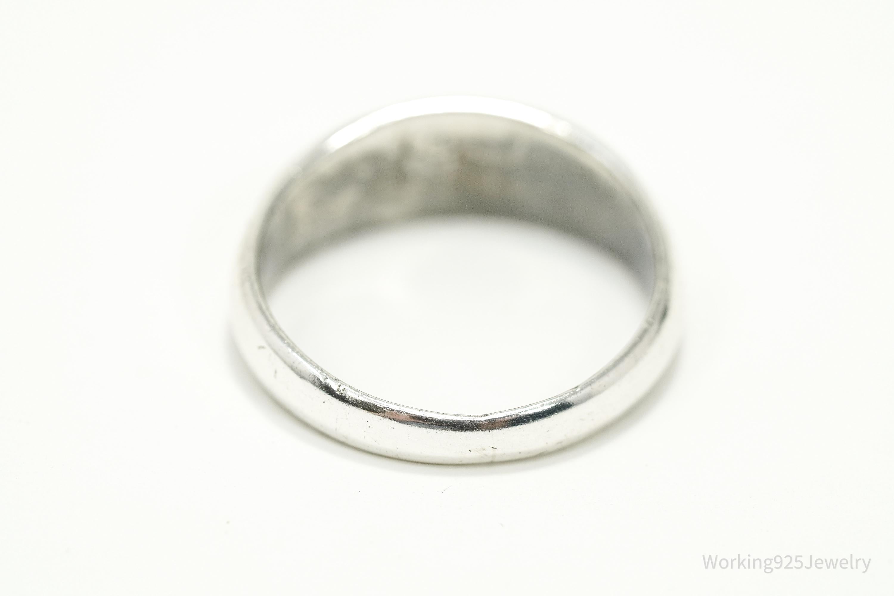 Antique Floral Etched Silver Band Ring - Size 8.25