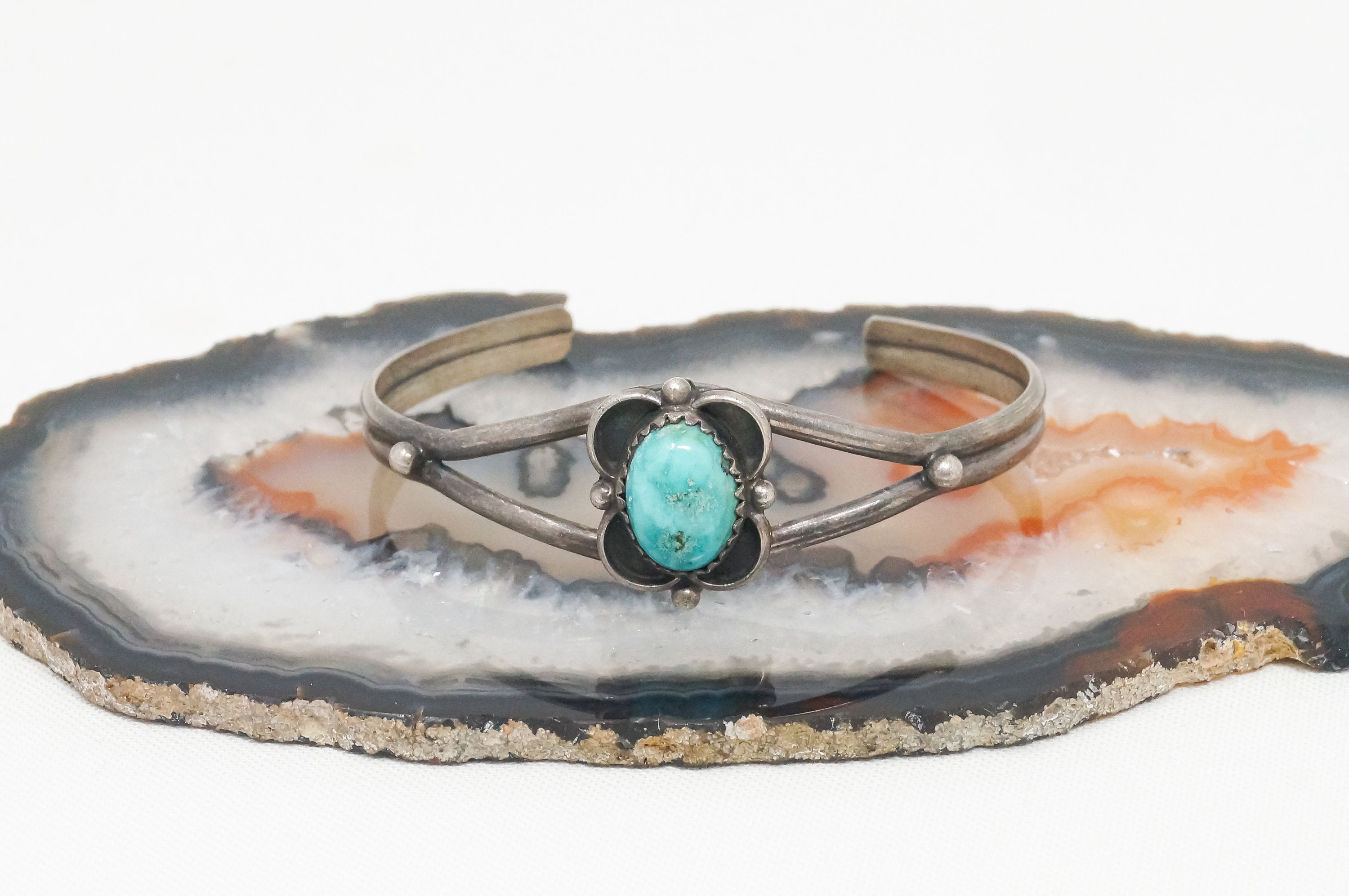 Vintage Handmade Native Turquoise Sterling Cuff Bracelet