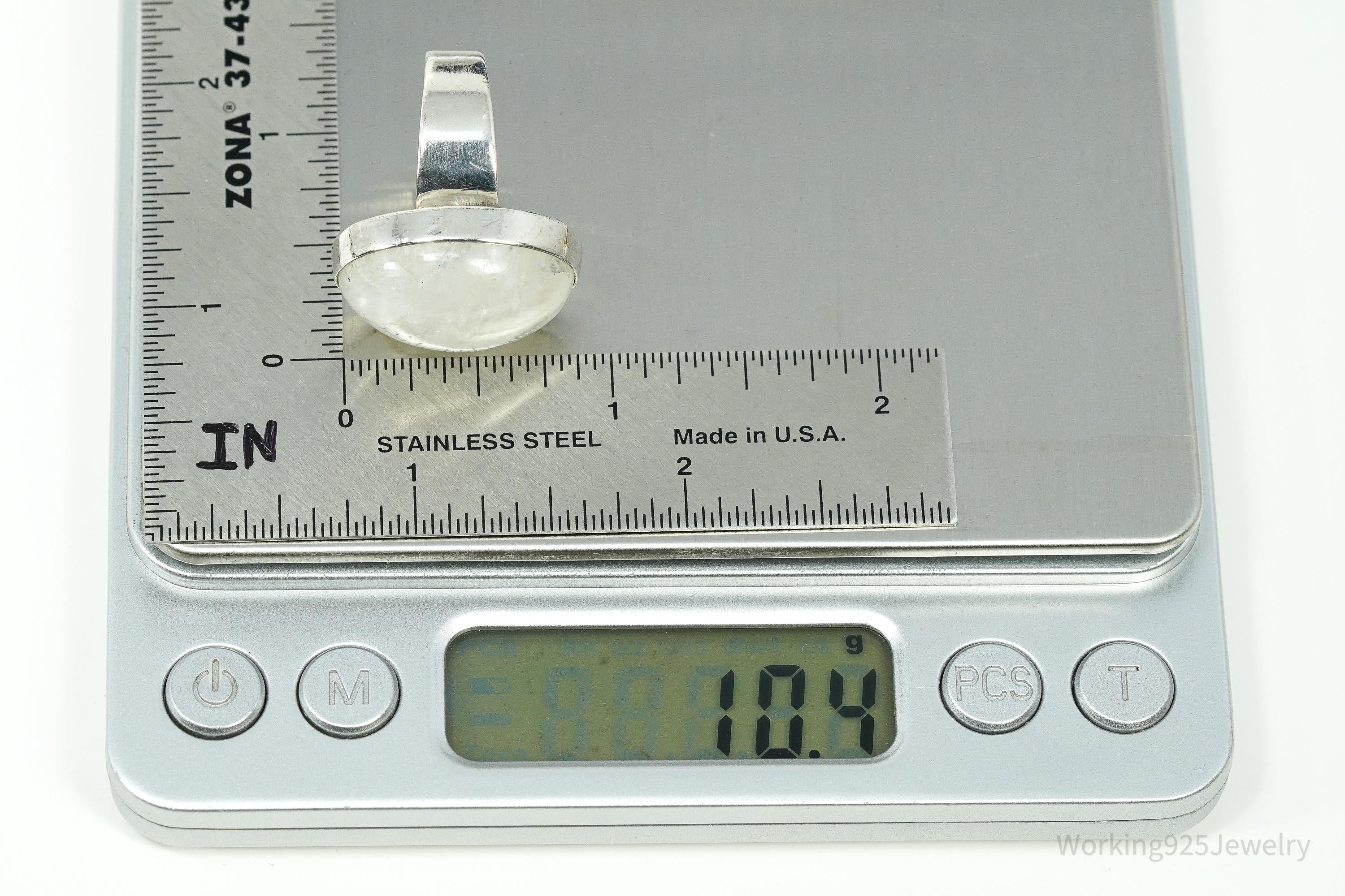 Vintage Large Moonstone Sterling Silver Ring - Size 7.75