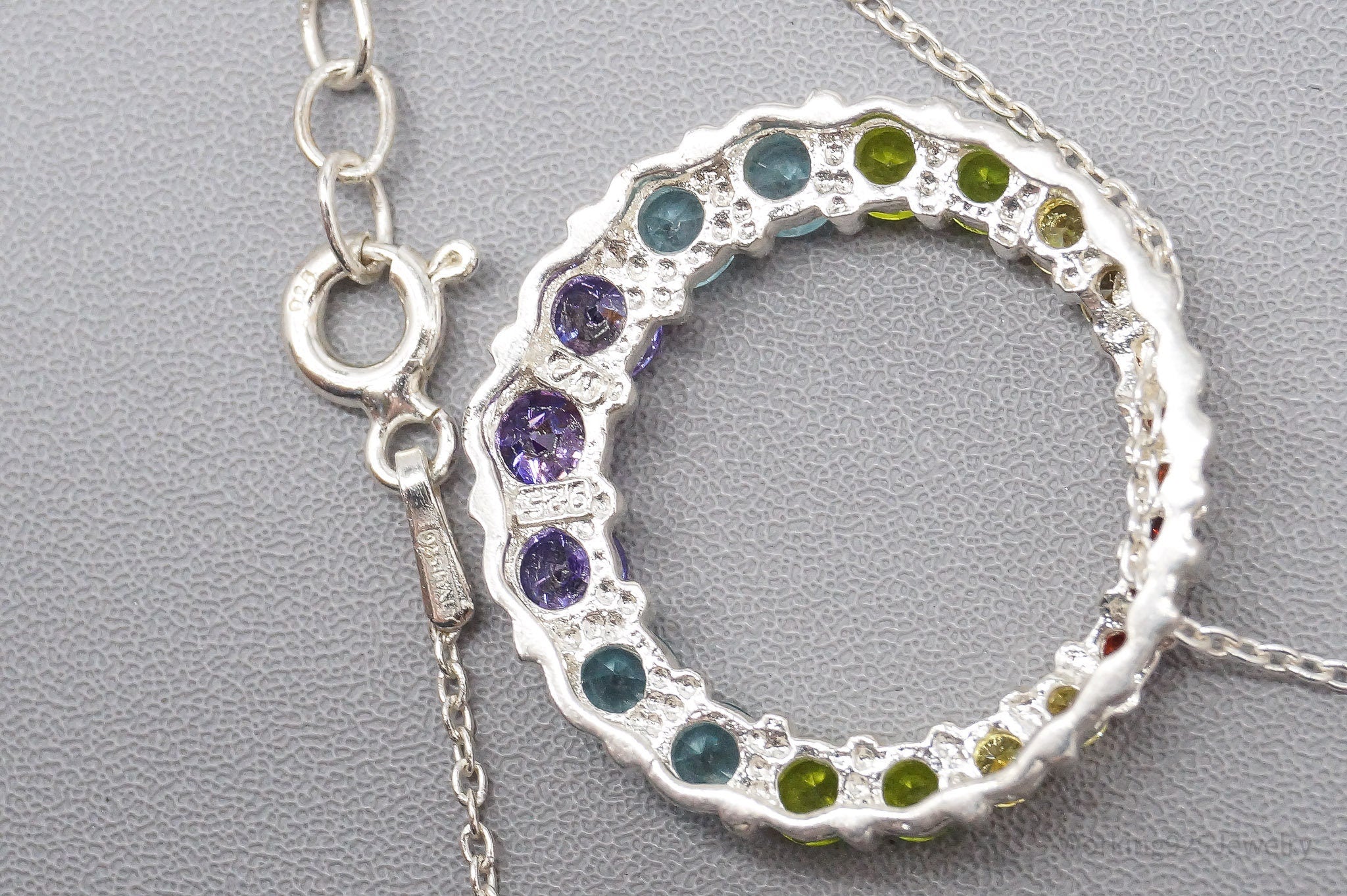 Vintage Multi Gemstone Sterling Silver Necklace - 18"