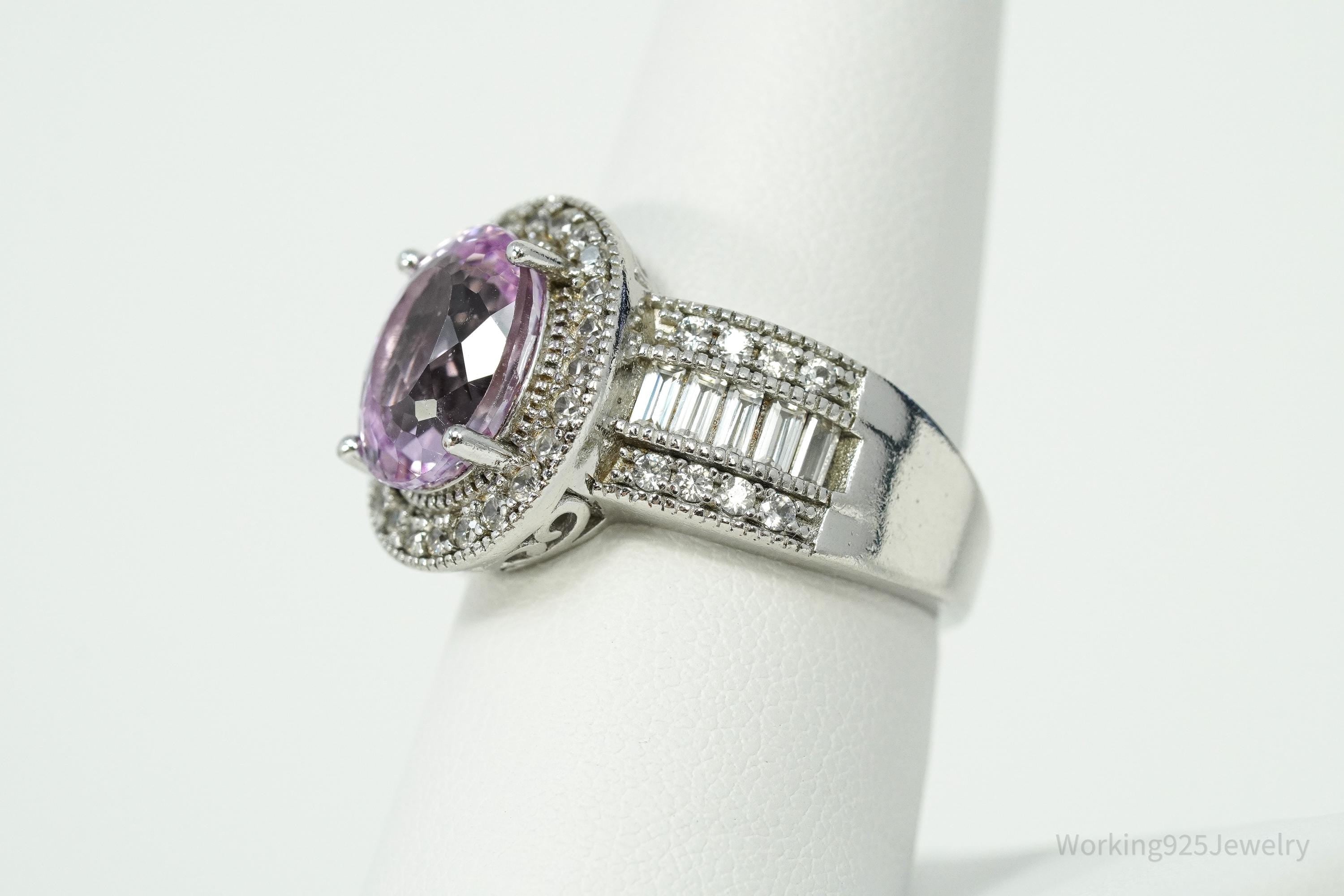 Vintage Amethyst & White Topaz Sterling Silver Ring - Size 8