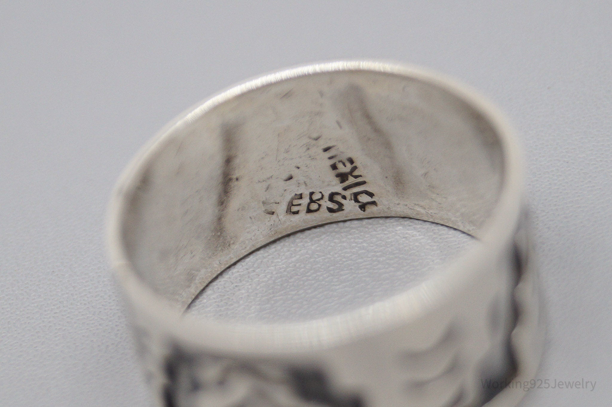 Vintage Mexico Aztec Style Sterling Silver Ring - Size 7.5