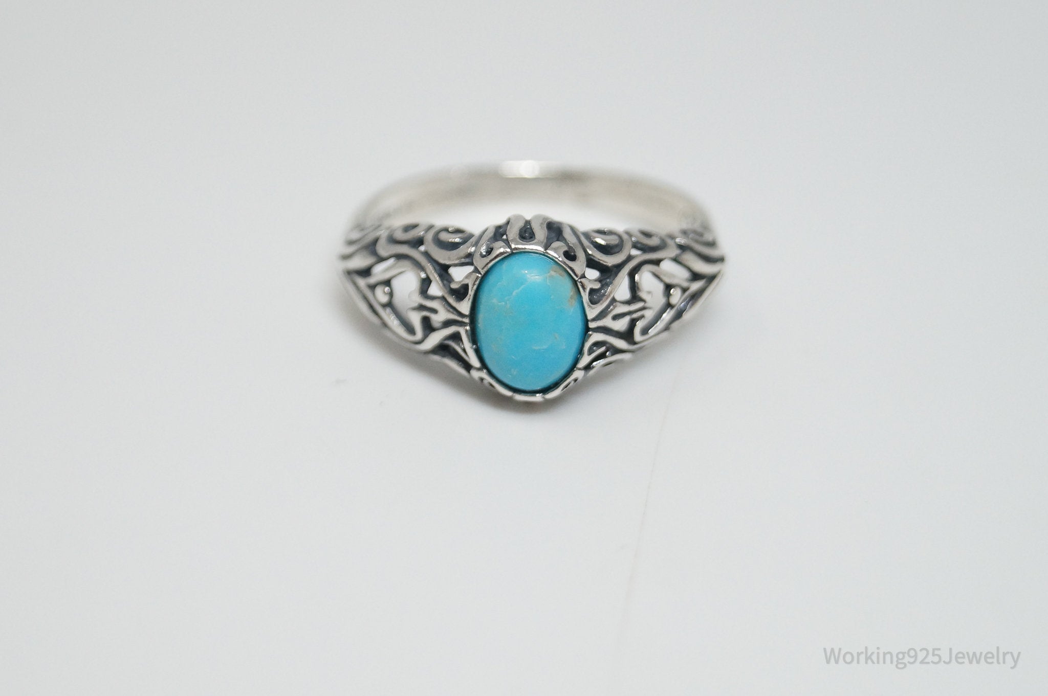 Vintage Southwest Style Turquoise Sterling Silver Ring - Sz 9