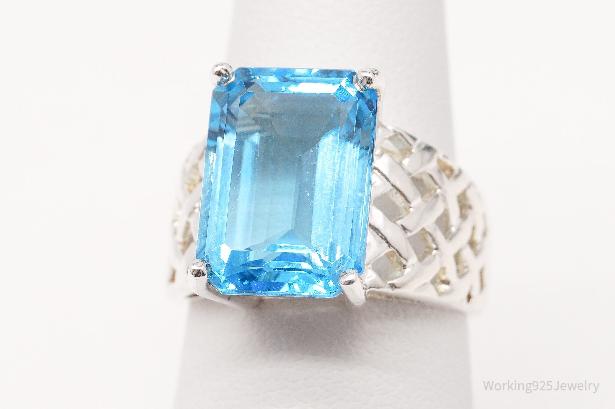 Vintage SCBS Large Blue Topaz Sterling Silver Ring Size 6.75