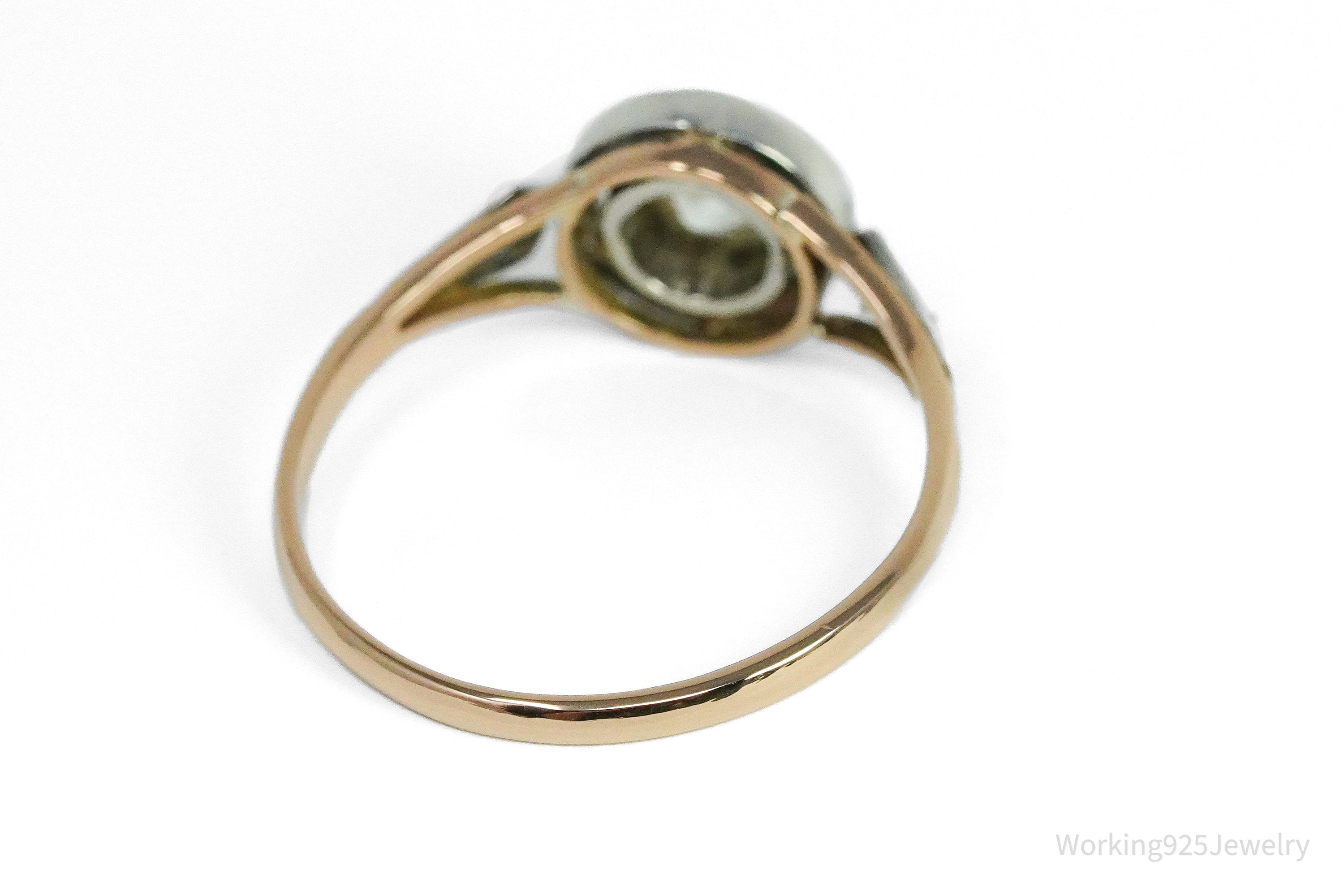 Antique 14K Rose Gold, Sterling Silver, & Diamond Ring - Size 9.25