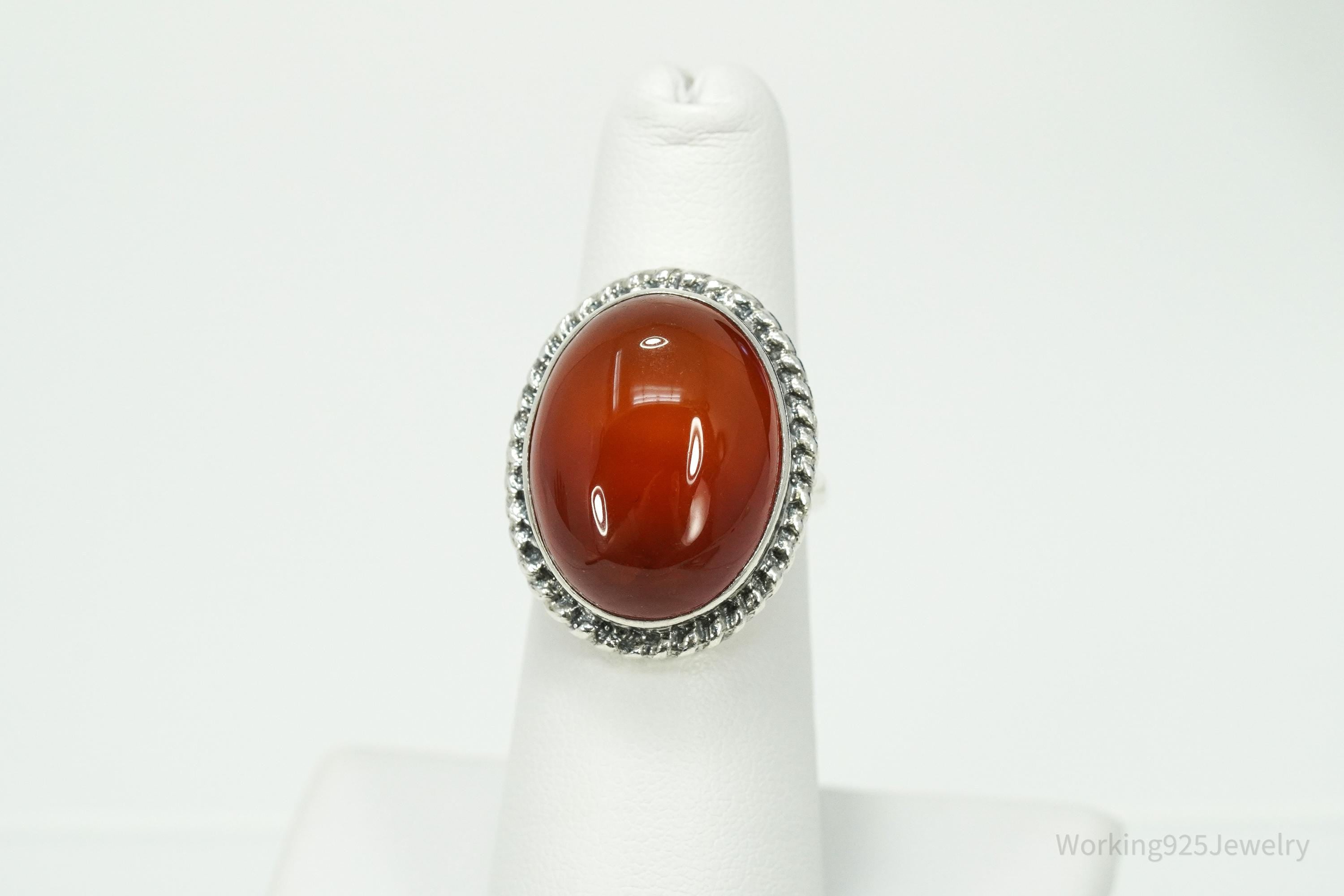 Rare Vintage Large Carnelian Sterling Silver Russian Ring Size 6