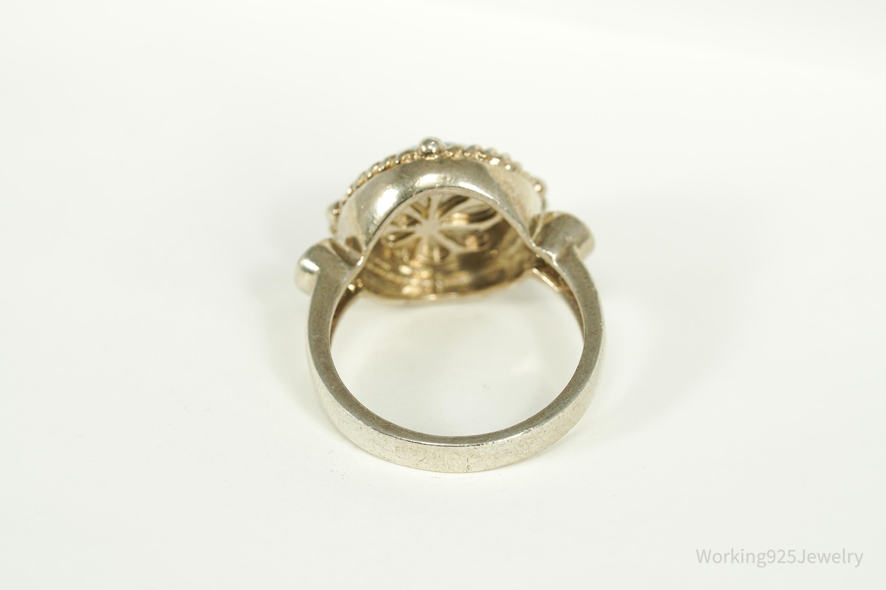 Vintage Blue Larimar & Blue Topaz Sterling Silver Ring - Size 9