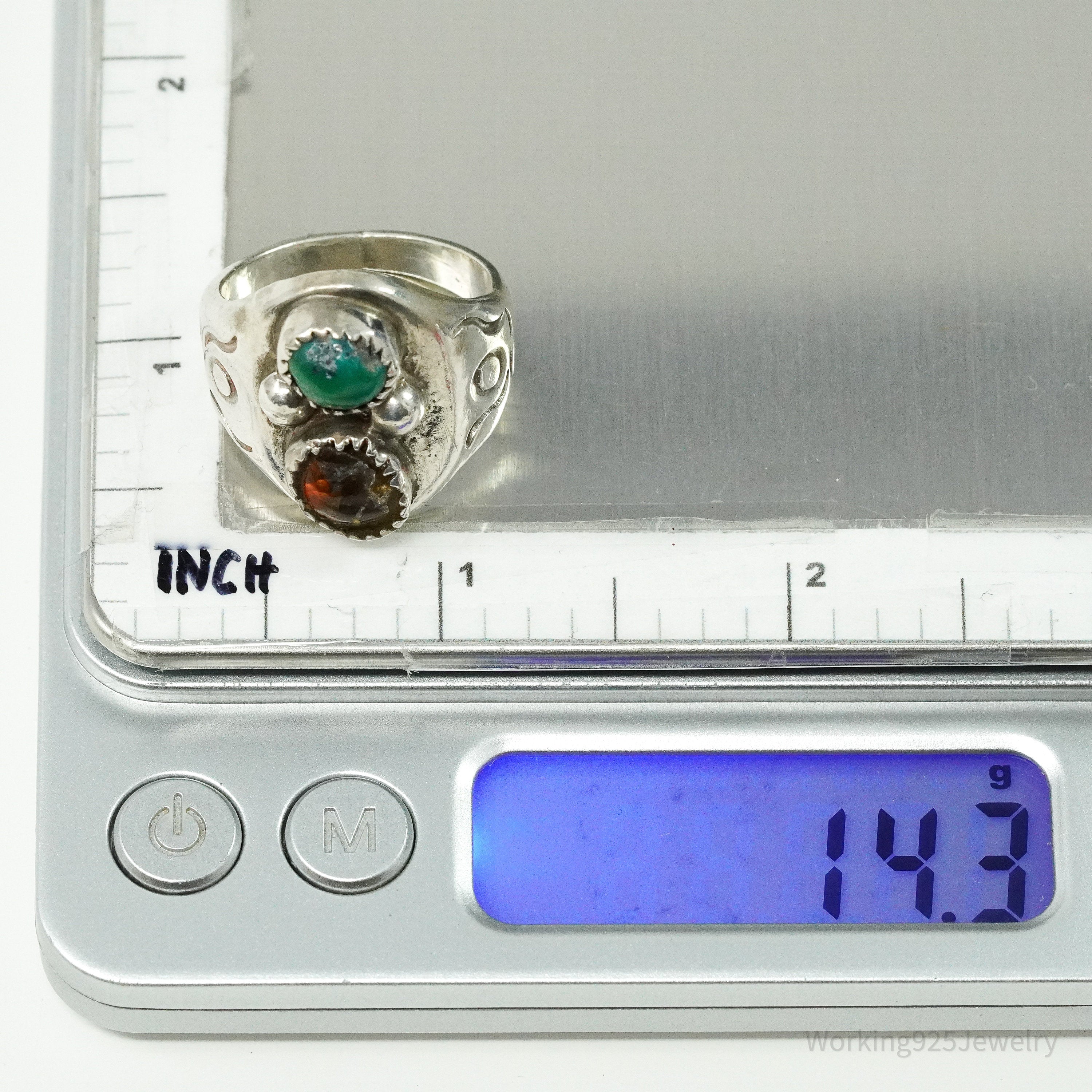 Vintage Native American Opal & Turquoise Handmade Silver Ring - Size 9