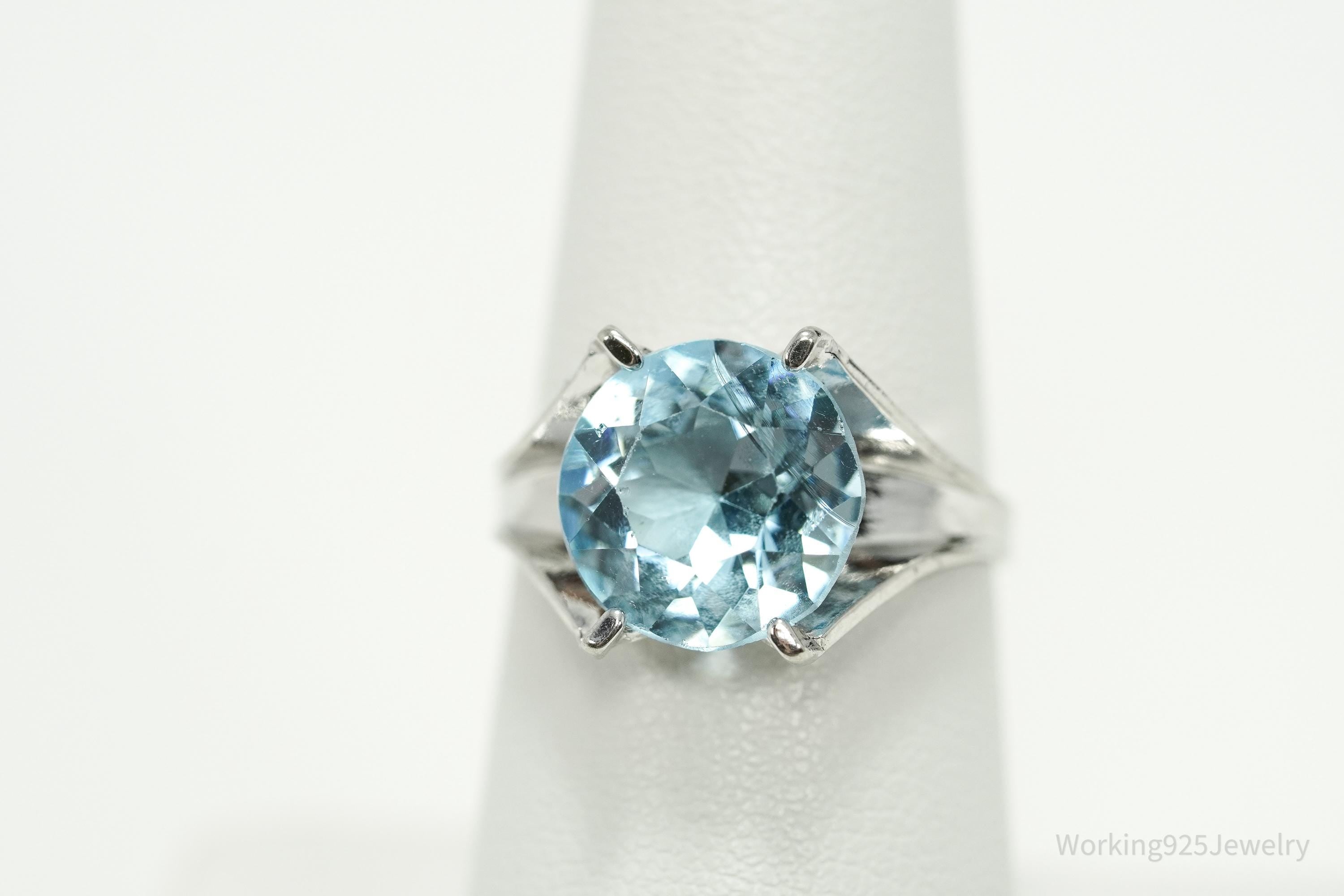 Antique Uncas MFG Co Blue Glass Stone Sterling Silver Ring - Size 6.75