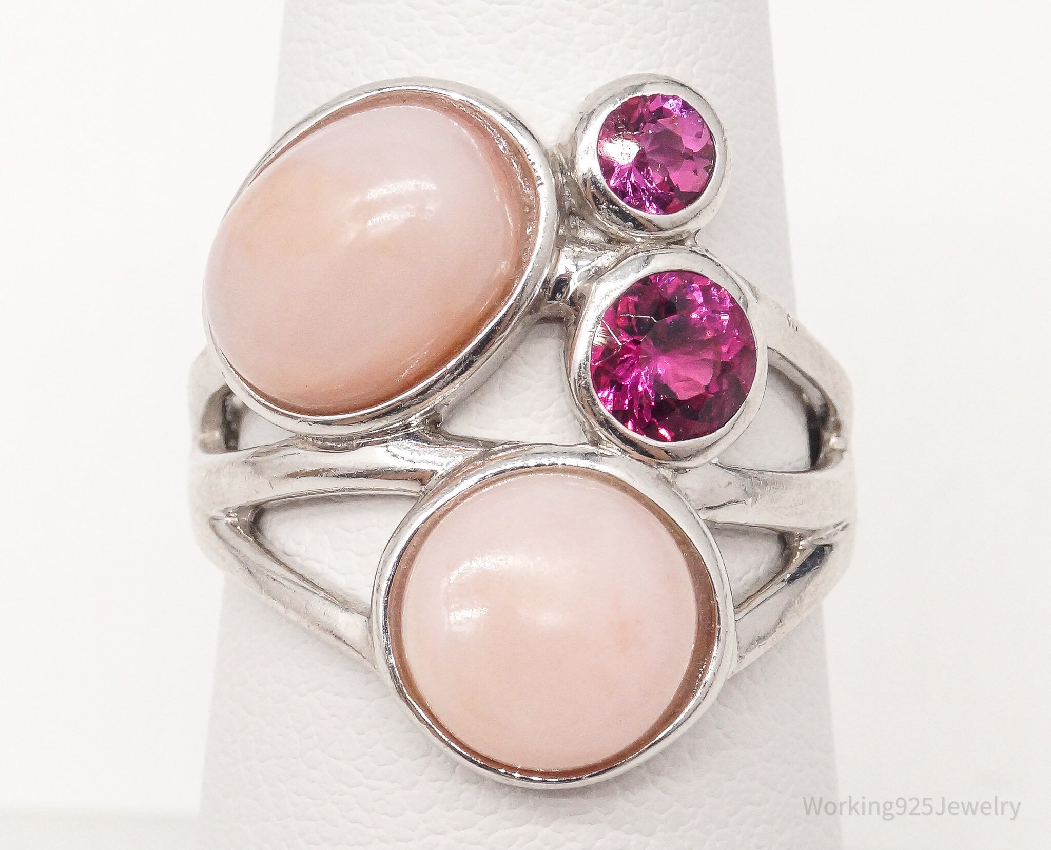 Vintage Pink Opal Pink Tourmaline Sterling Silver Ring - Size 6.75