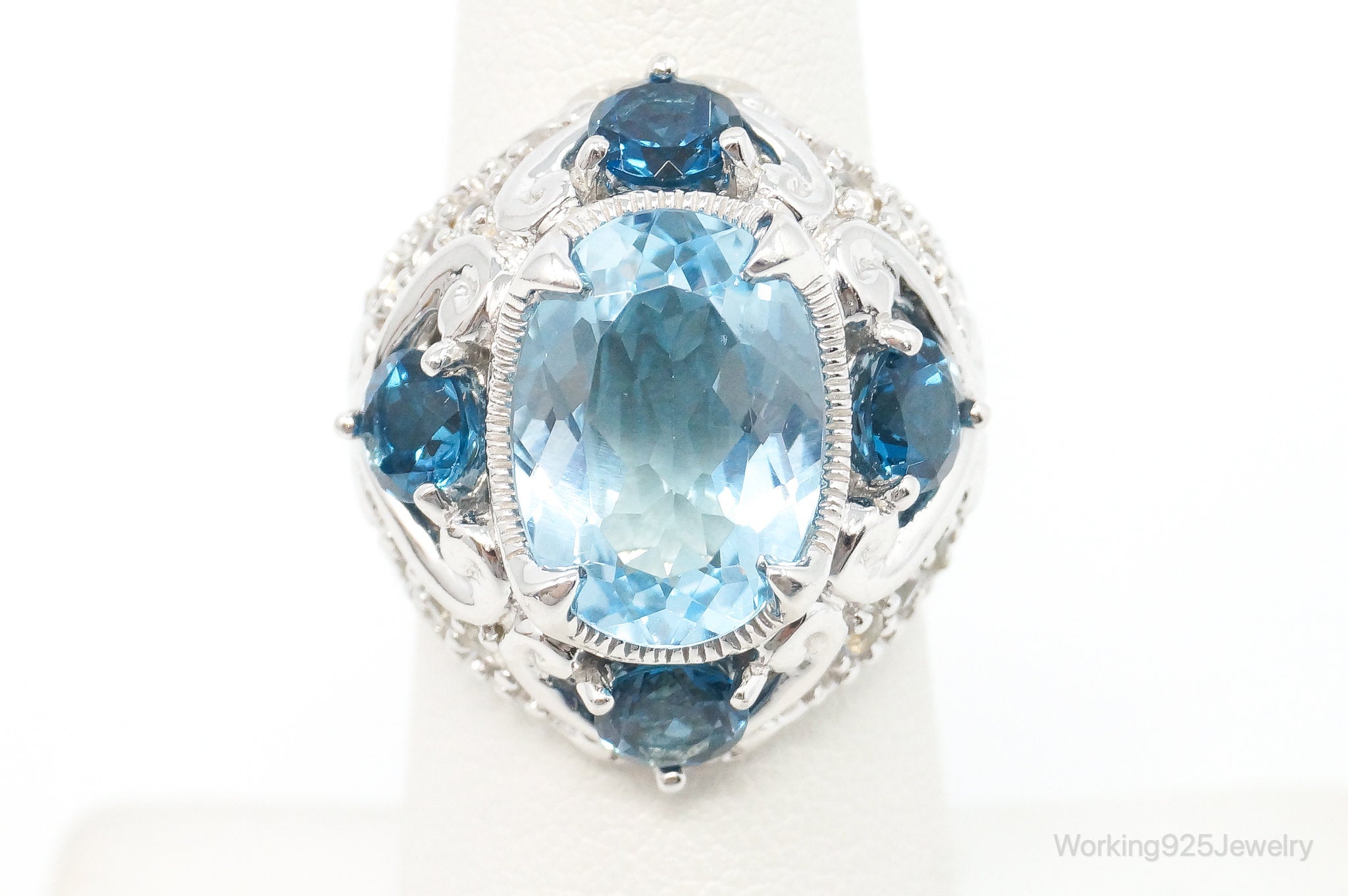 Vintage London Blue Topaz Cubic Zirconia Ring Sterling Silver - Size 6