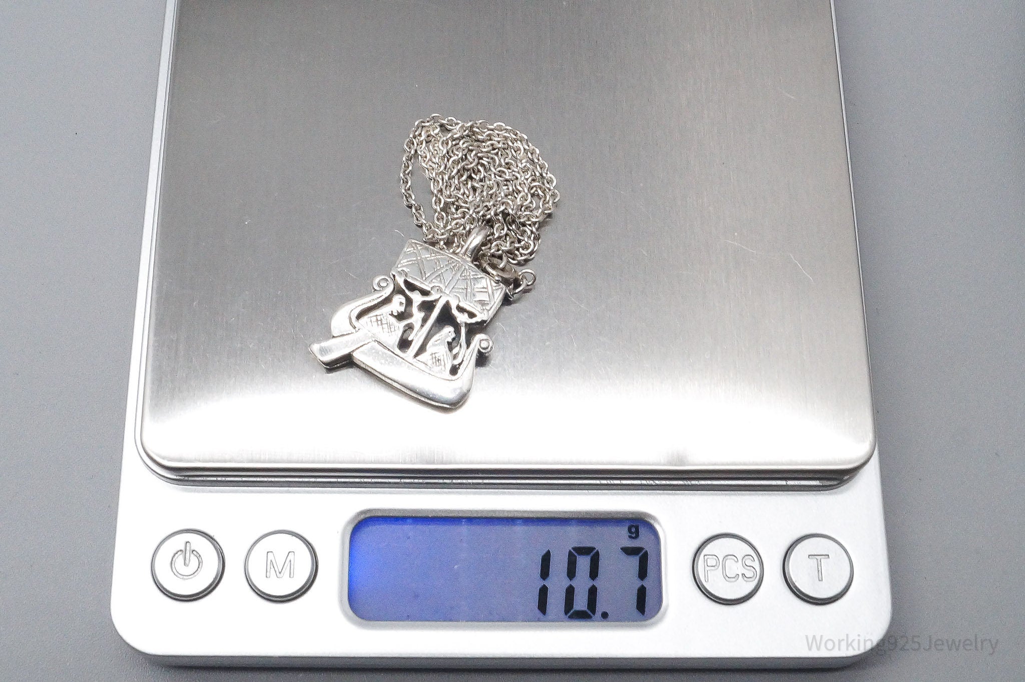 Vintage Gotland Viking Ship Sterling Silver Necklace - 17"