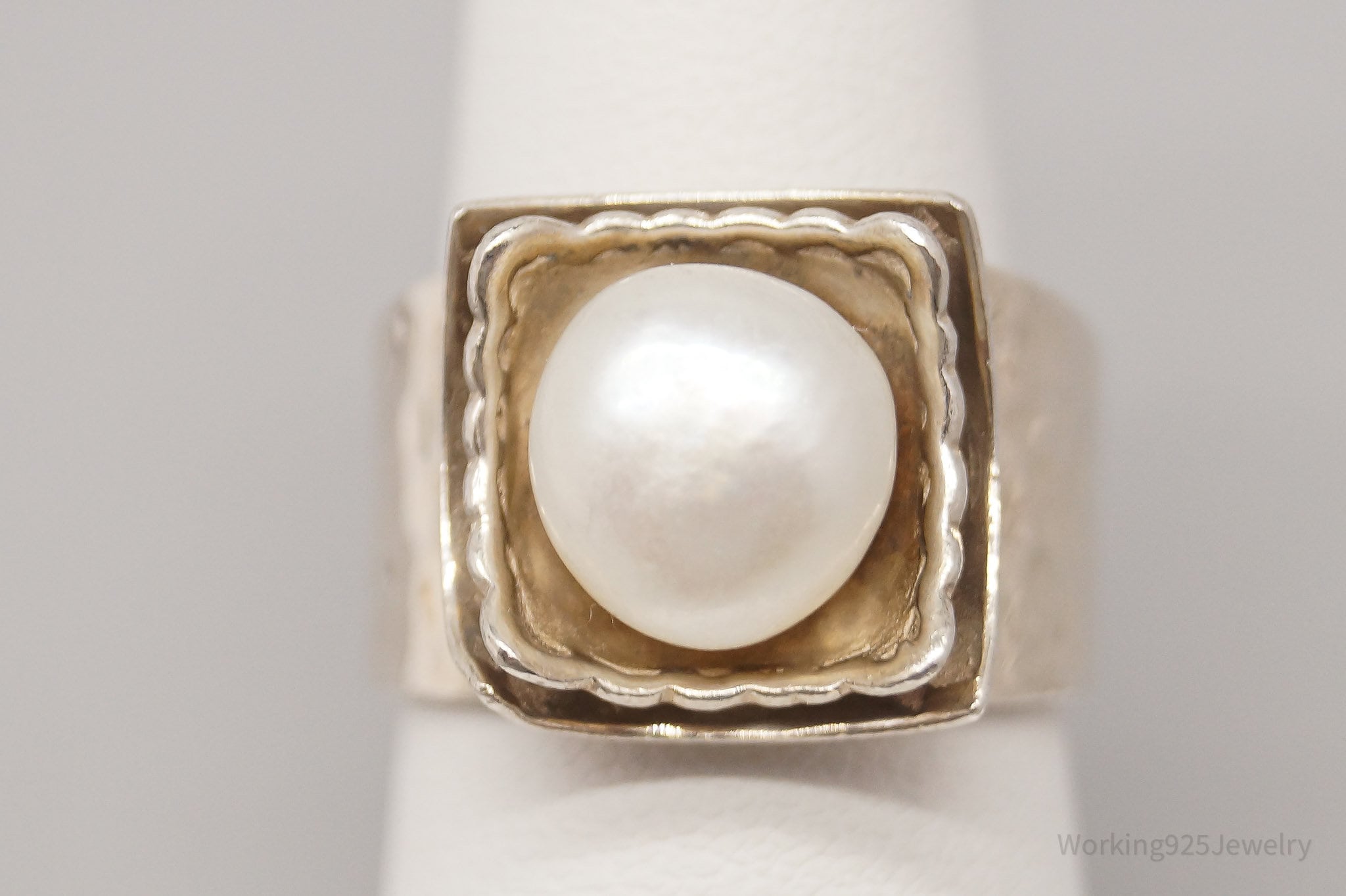 Vintage Designer Silpada Retired White Pearl Sterling Silver Ring - Size 7.75