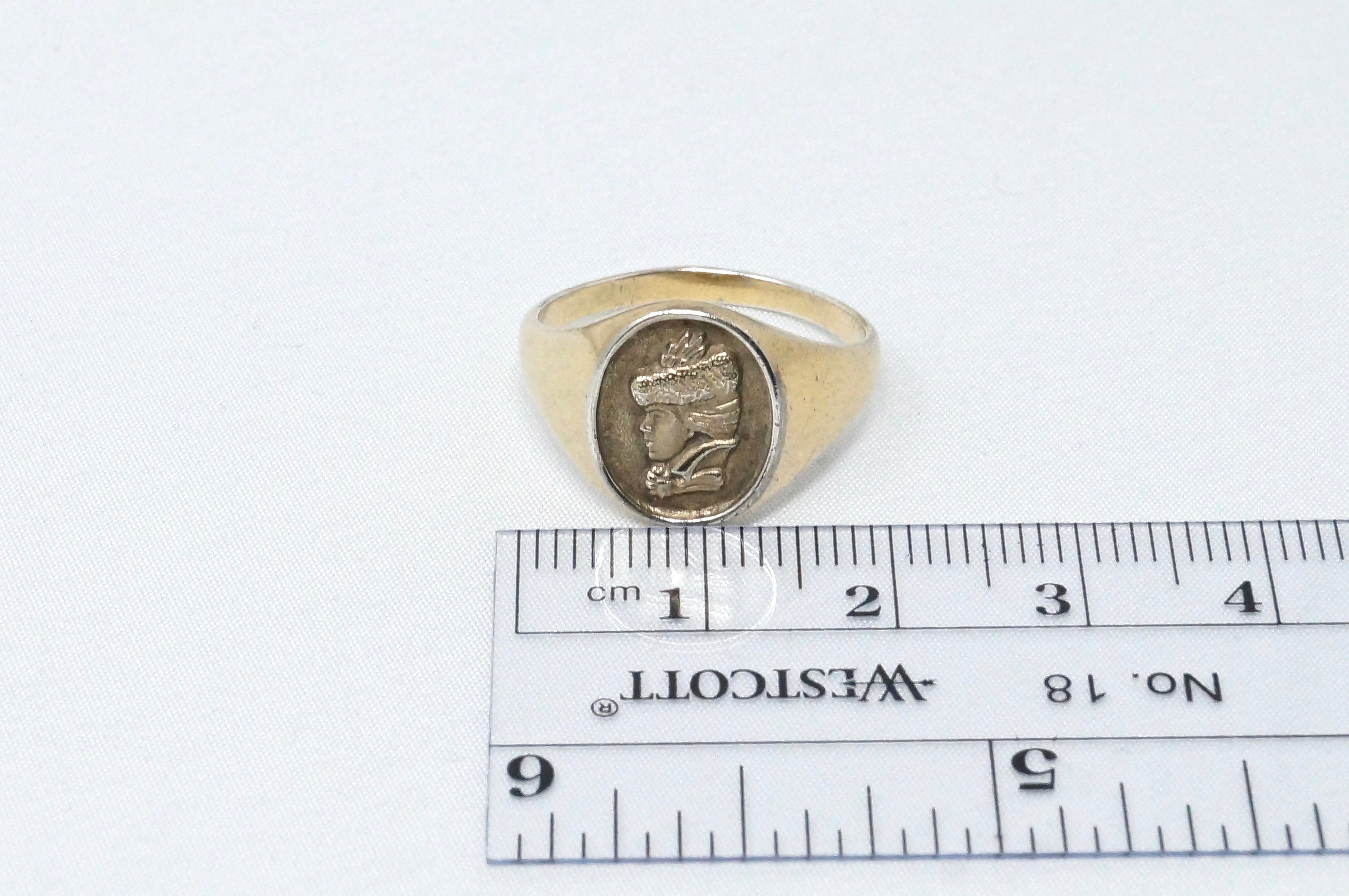 RARE Vintage Designer AVON HGE 18K Victorian Woman Sterling Silver Ring Sz 7.75