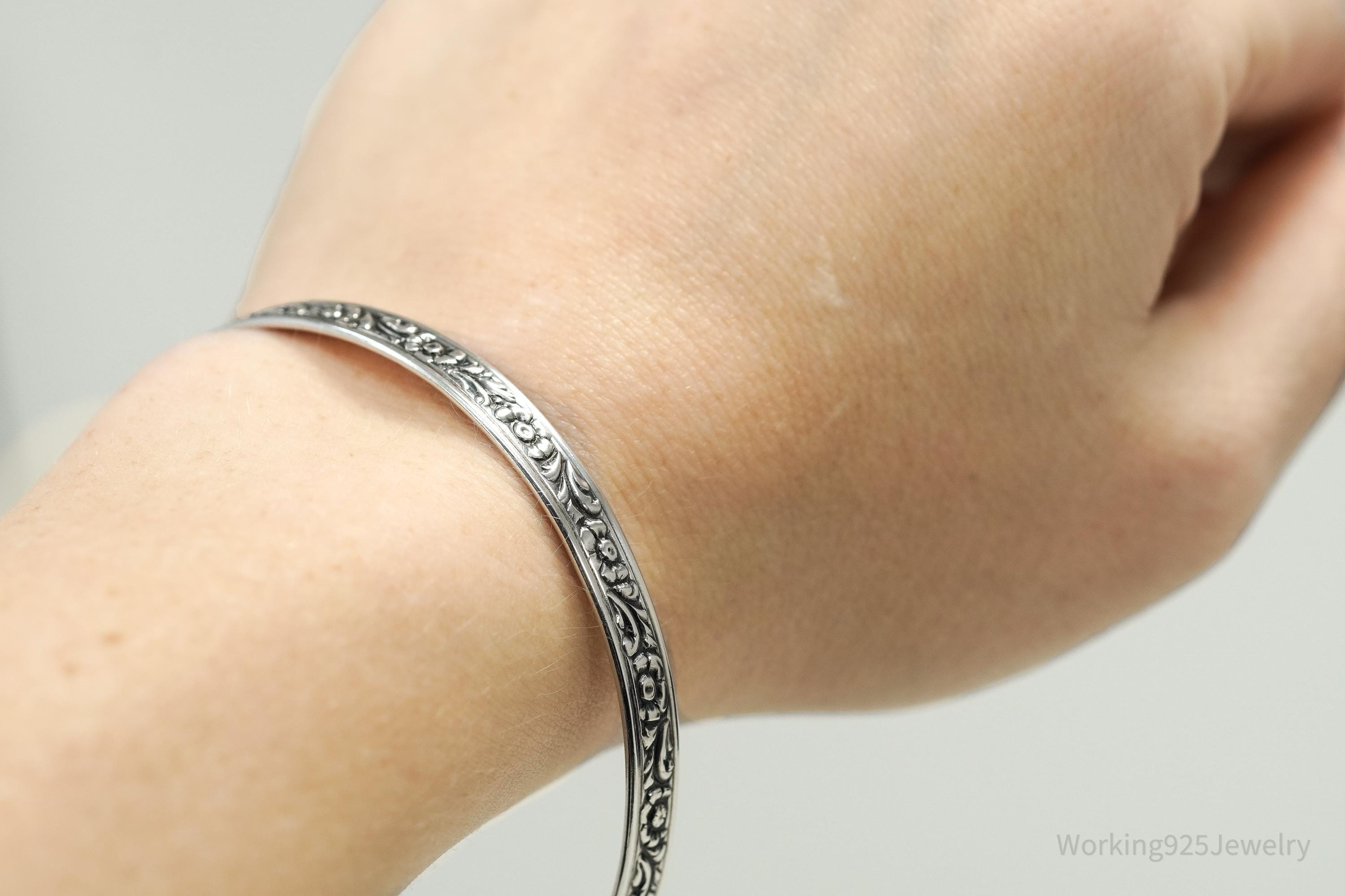 Antique Designer Danecraft Floral Pattern Sterling Silver Bracelet 7.75"