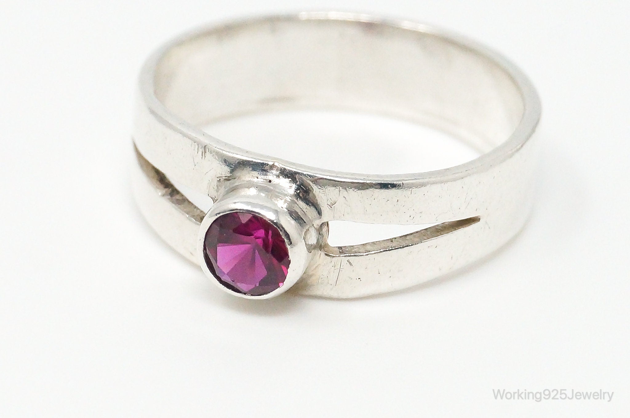 Vintage Pink Cubic Zirconia Sterling Silver Ring - Size 5.75