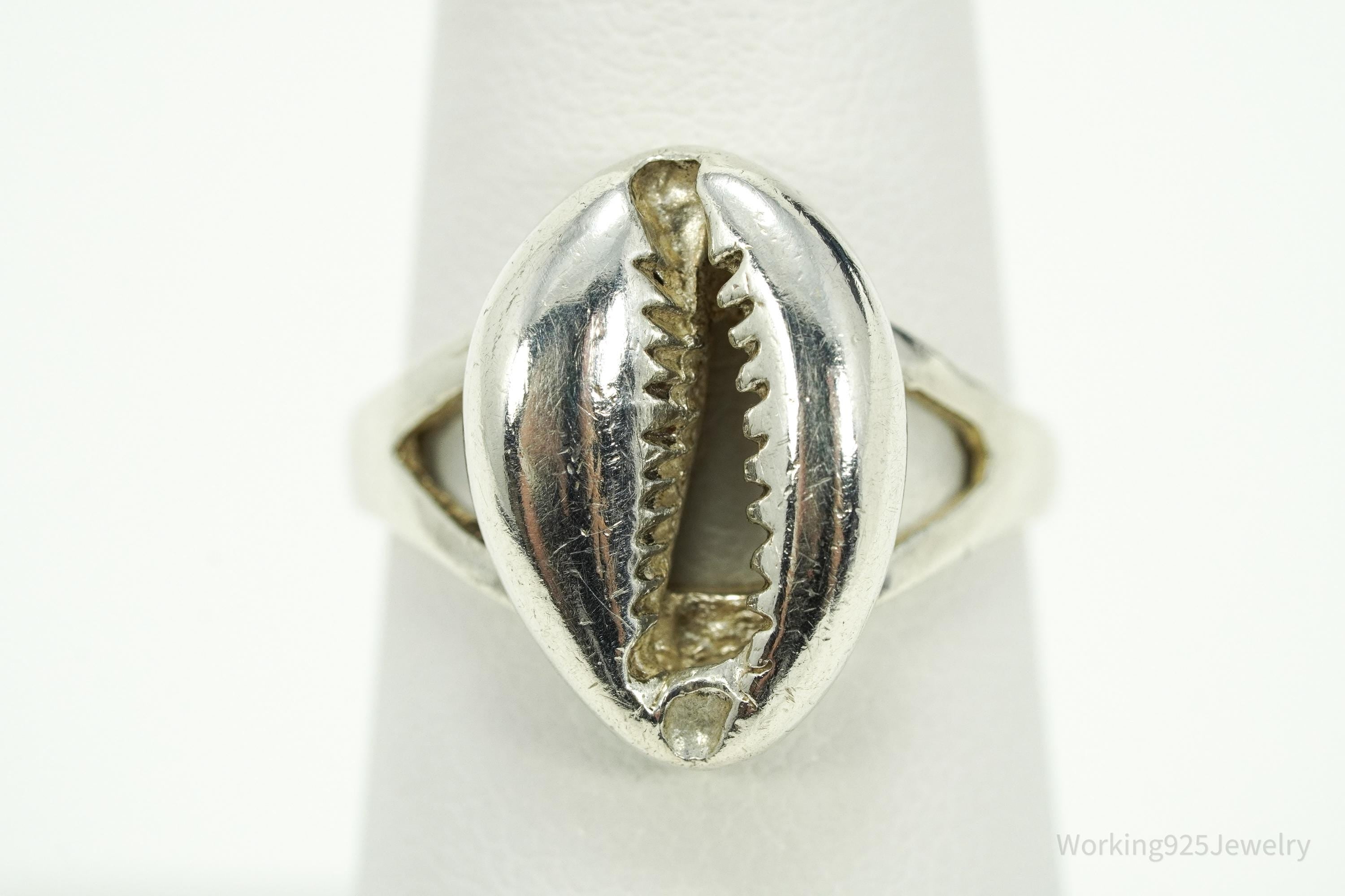 Vintage Cowrie Shell Sterling Silver Ring - Size 7.5