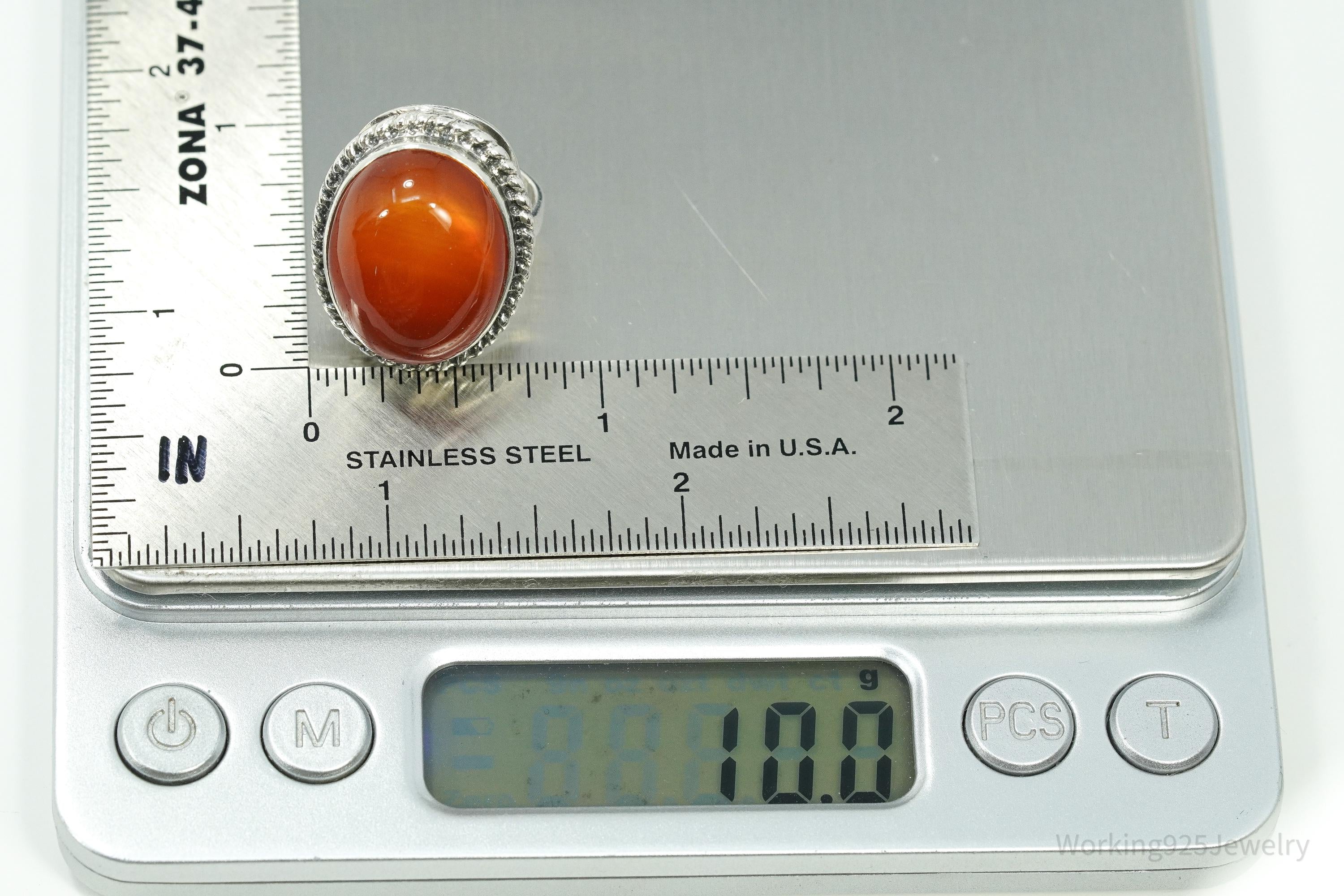 Rare Vintage Large Carnelian Sterling Silver Russian Ring Size 6