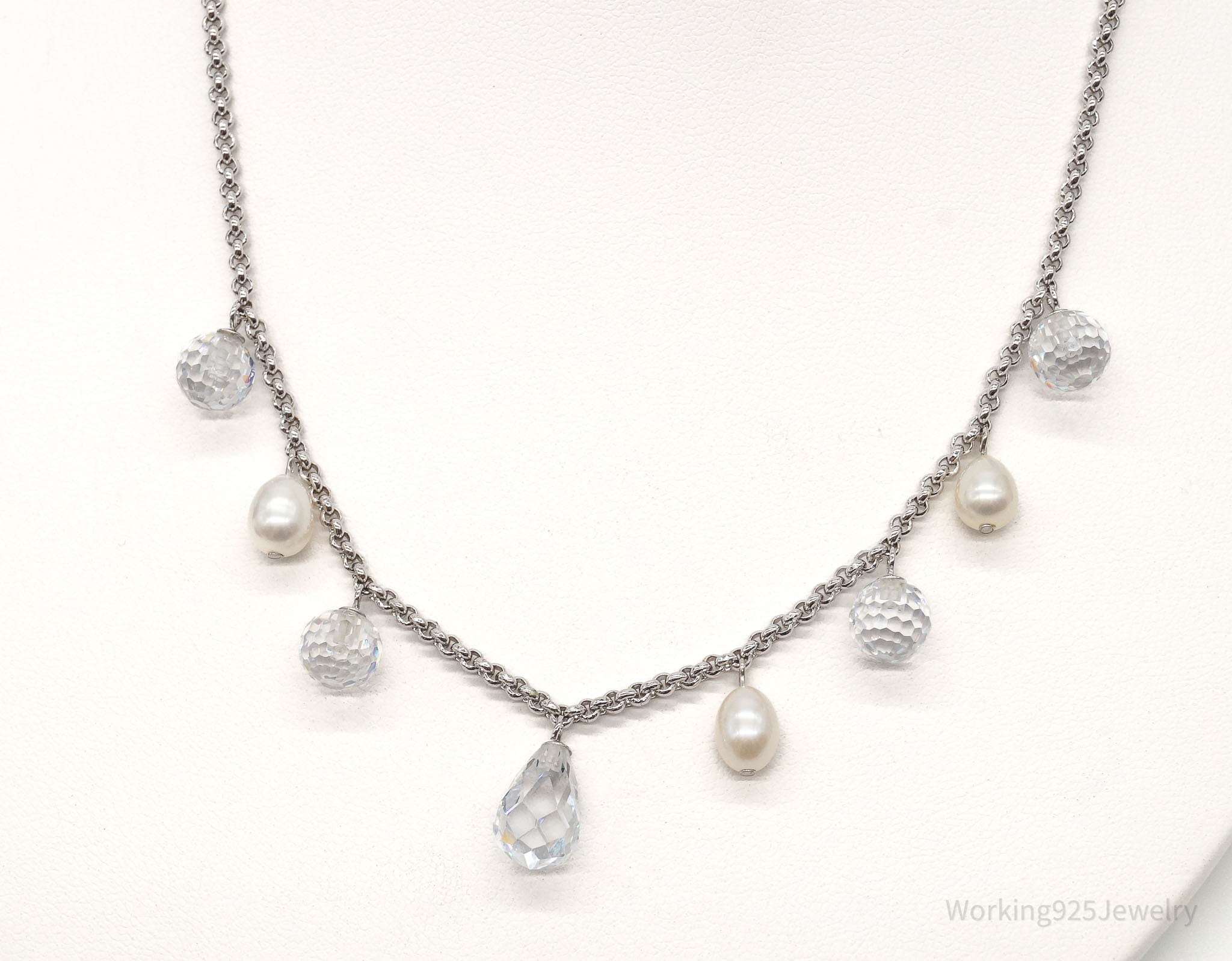 Vintage Pearl Crystal Quartz Sterling Silver Necklace