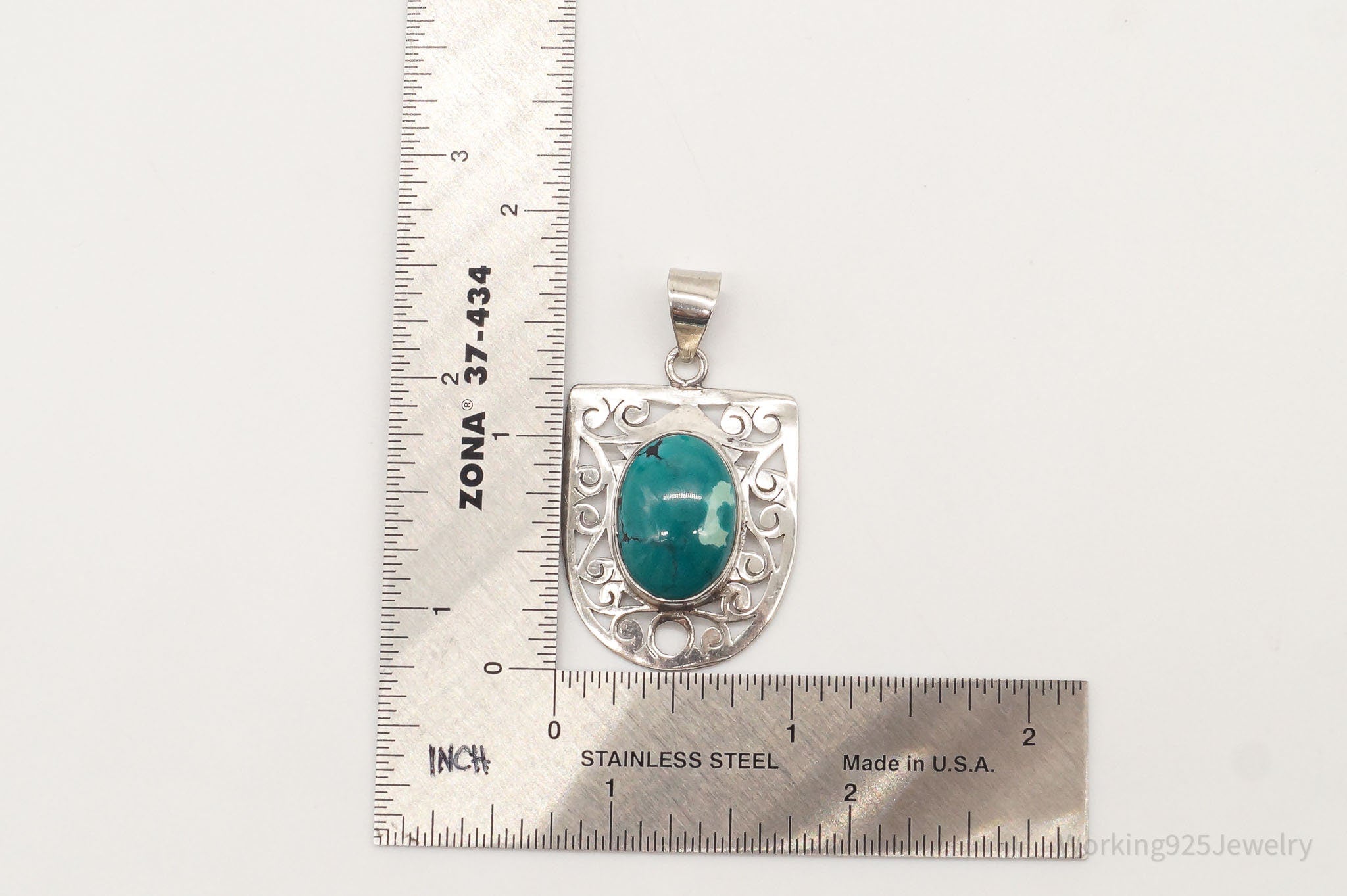 Vintage Large Turquoise Sterling Silver Necklace Pendant