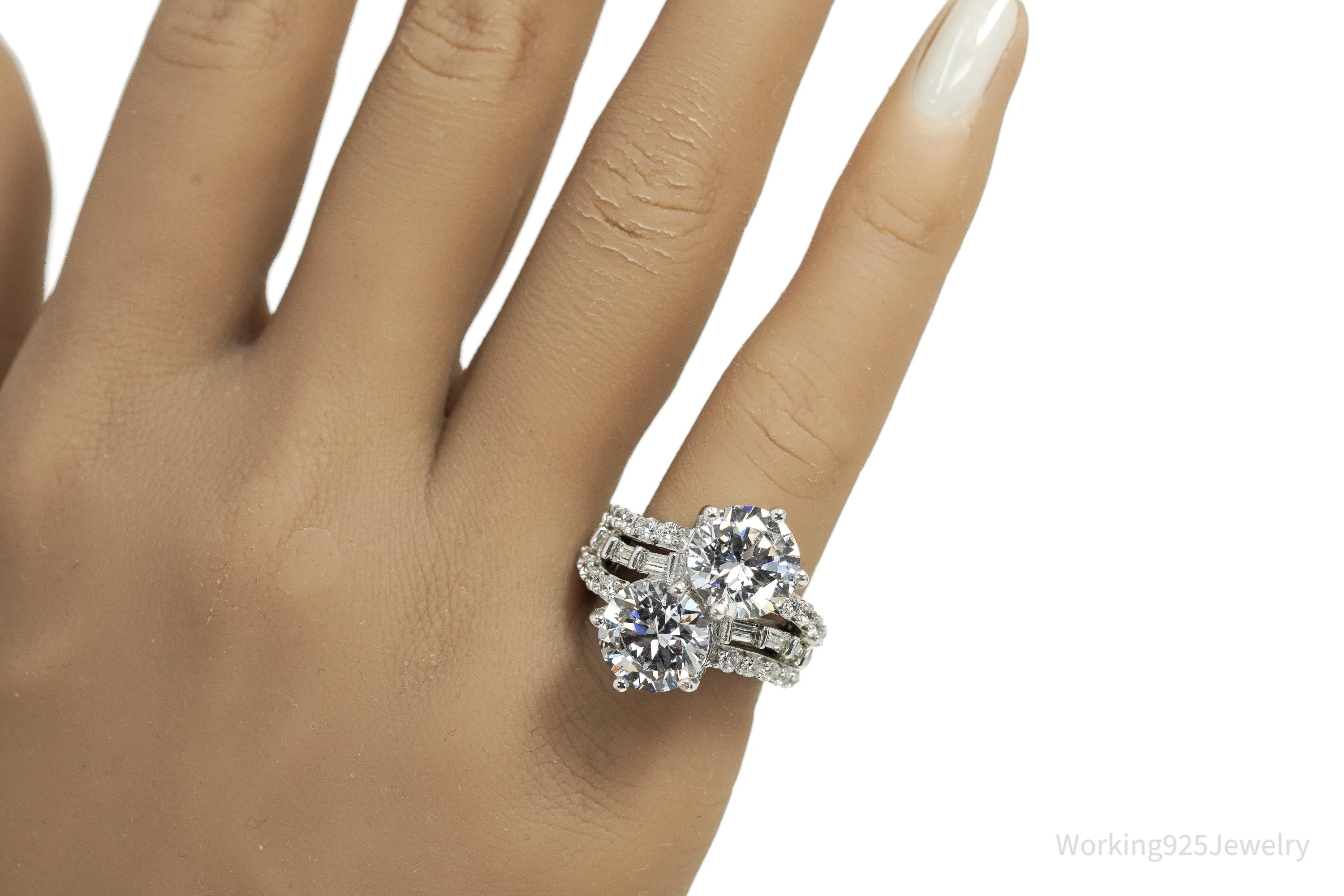 Vintage Cubic Zirconia Cluster Cocktail Sterling Silver Ring - Size 6