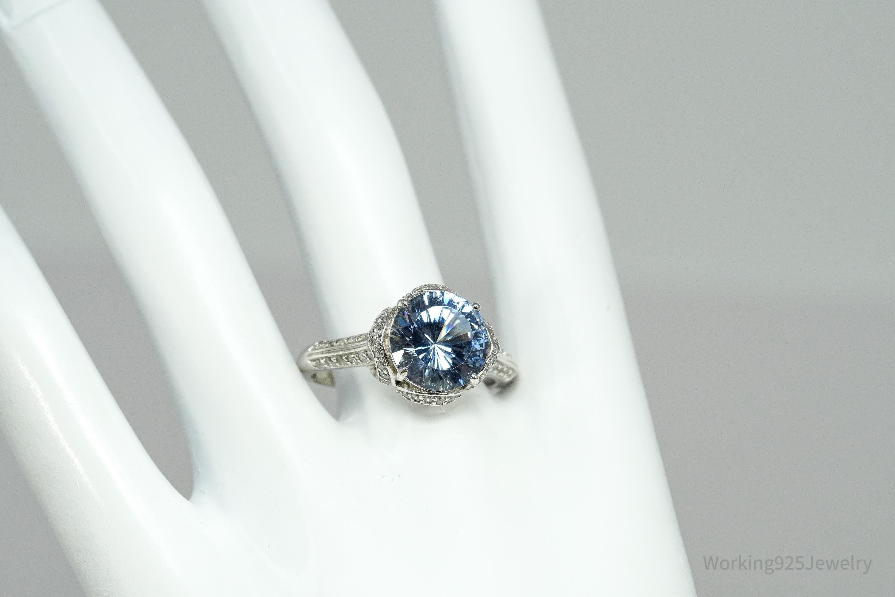 PAJ Blue And White Cubic Zirconia Sterling Silver Ring - Size 11