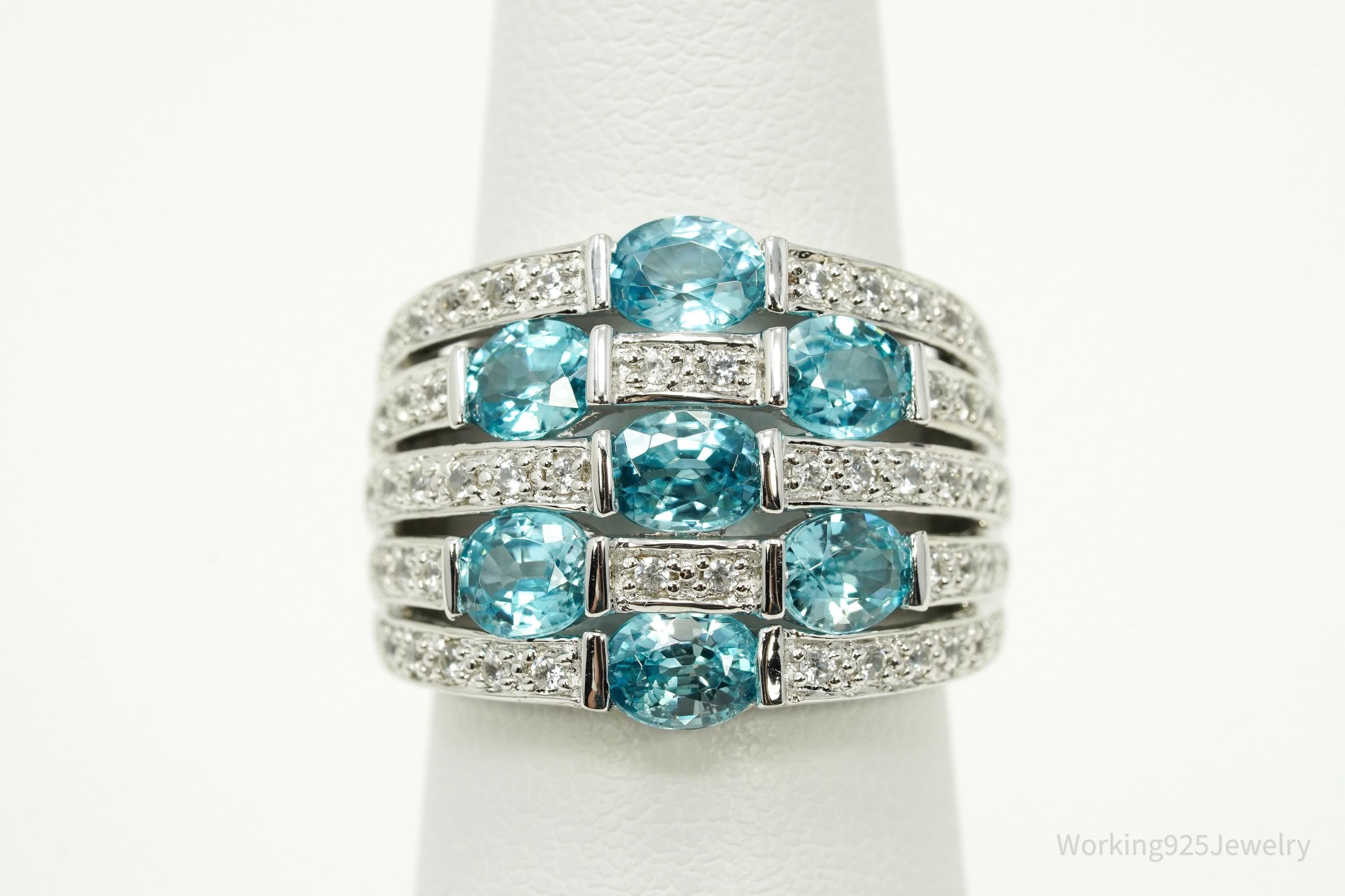 Blue & White Topaz Sterling Silver Ring - Size 5.25