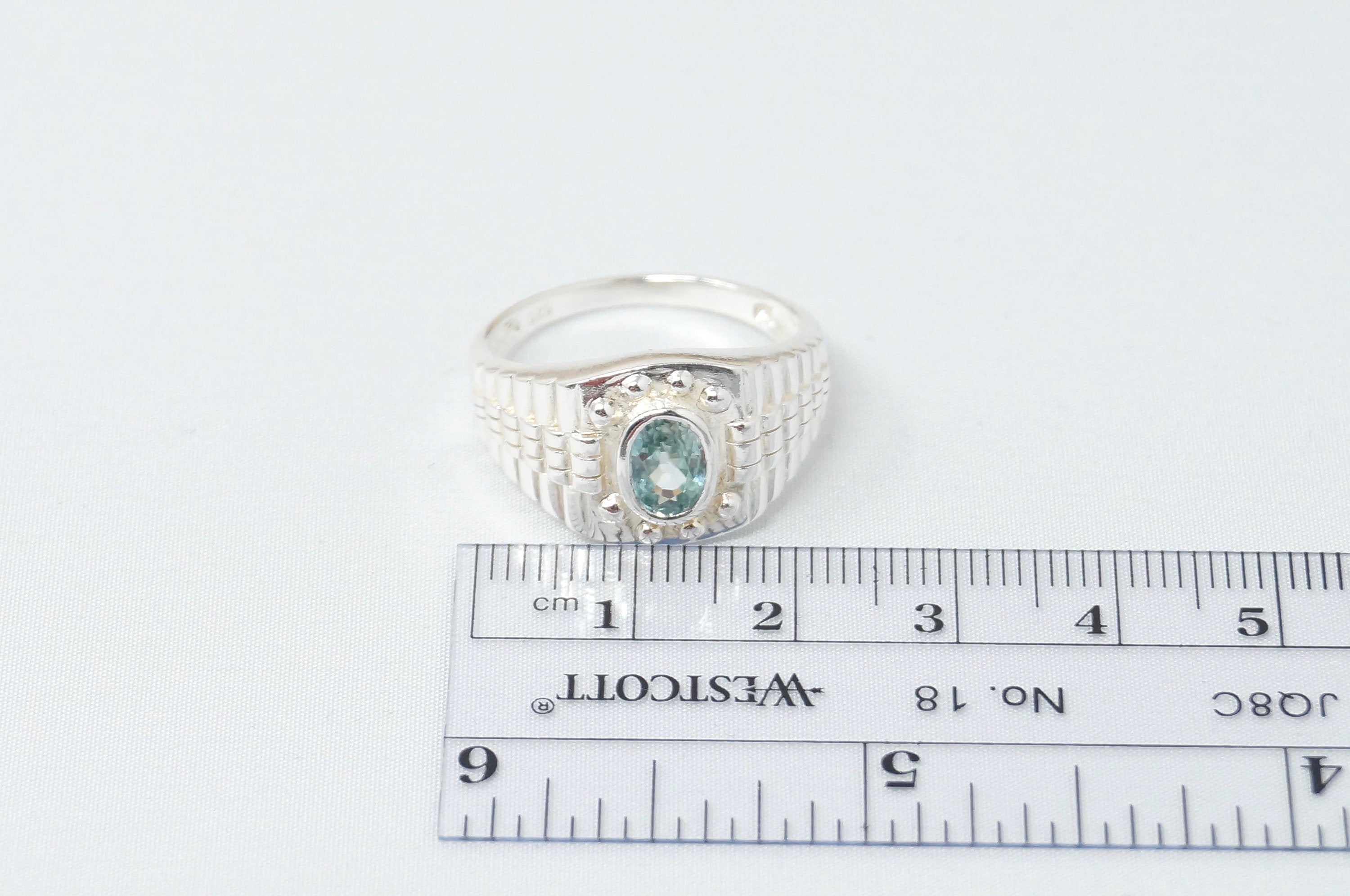 Vintage Oval Aquamarine Art Deco Style Sterling Silver Statement Ring Sz 10