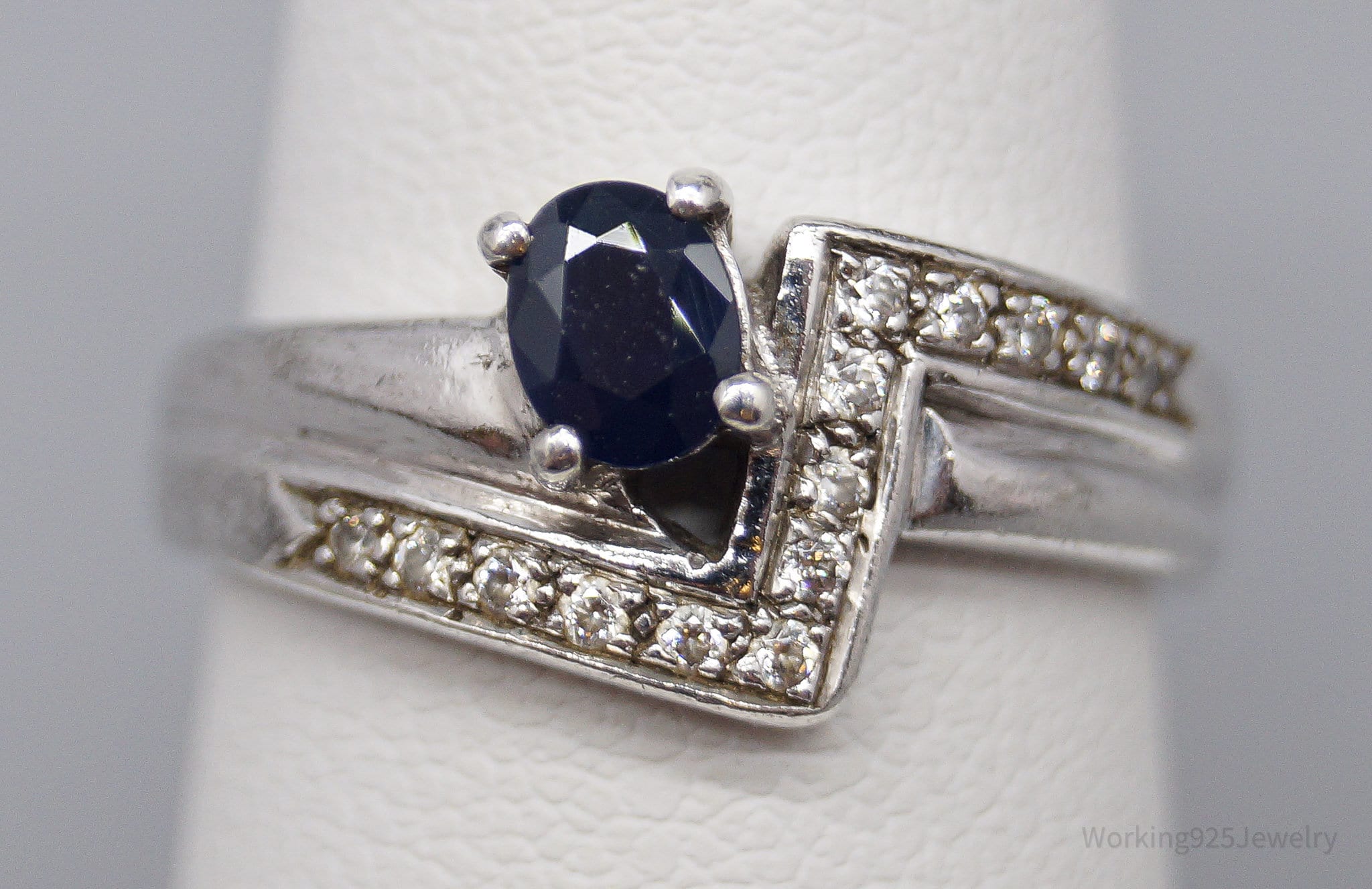 Vintage Sapphire Cubic Zirconia Sterling Silver Ring - Size 6.25