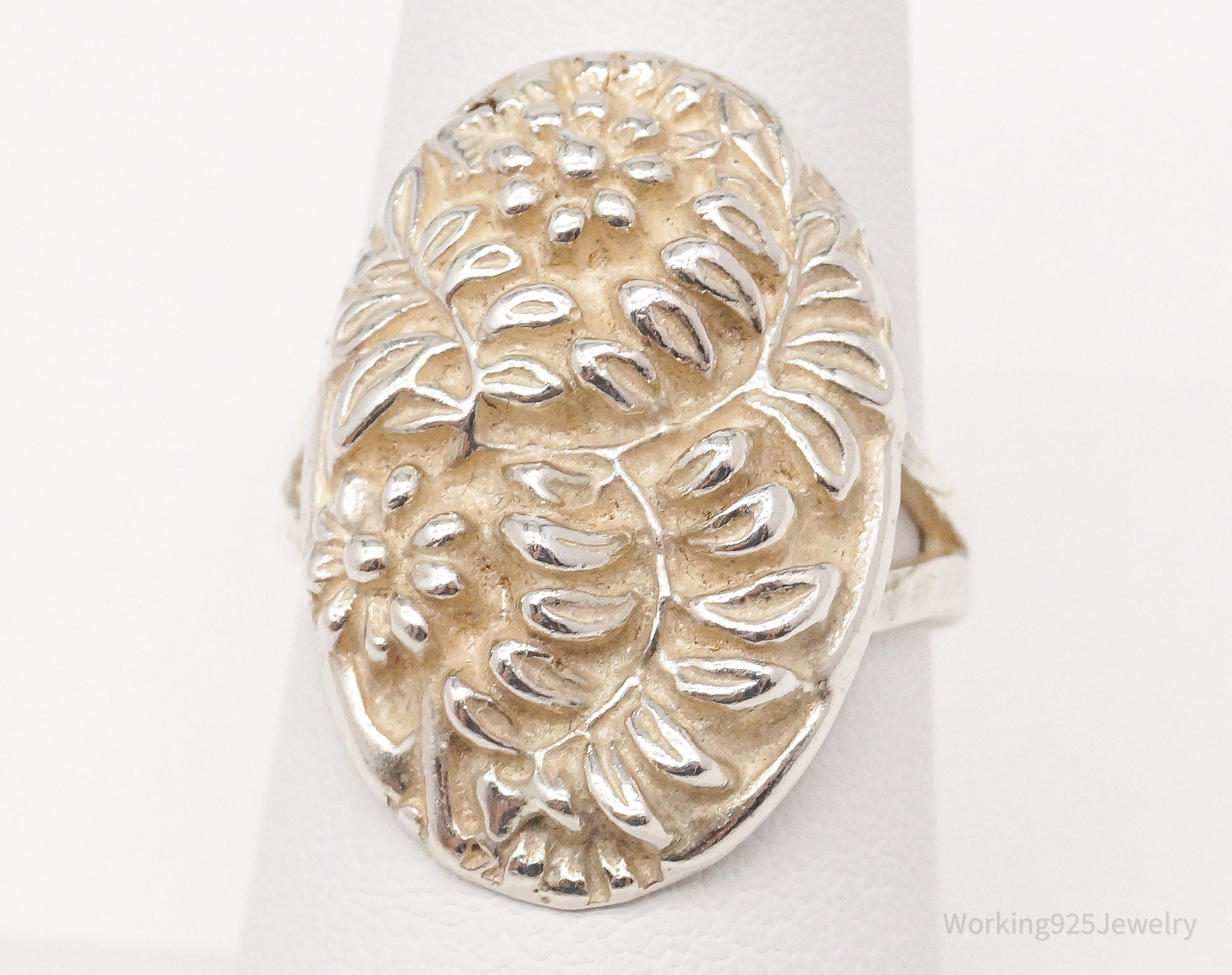 Vintage Floral Leaf Plant Lover Sterling Silver Ring - Size 7