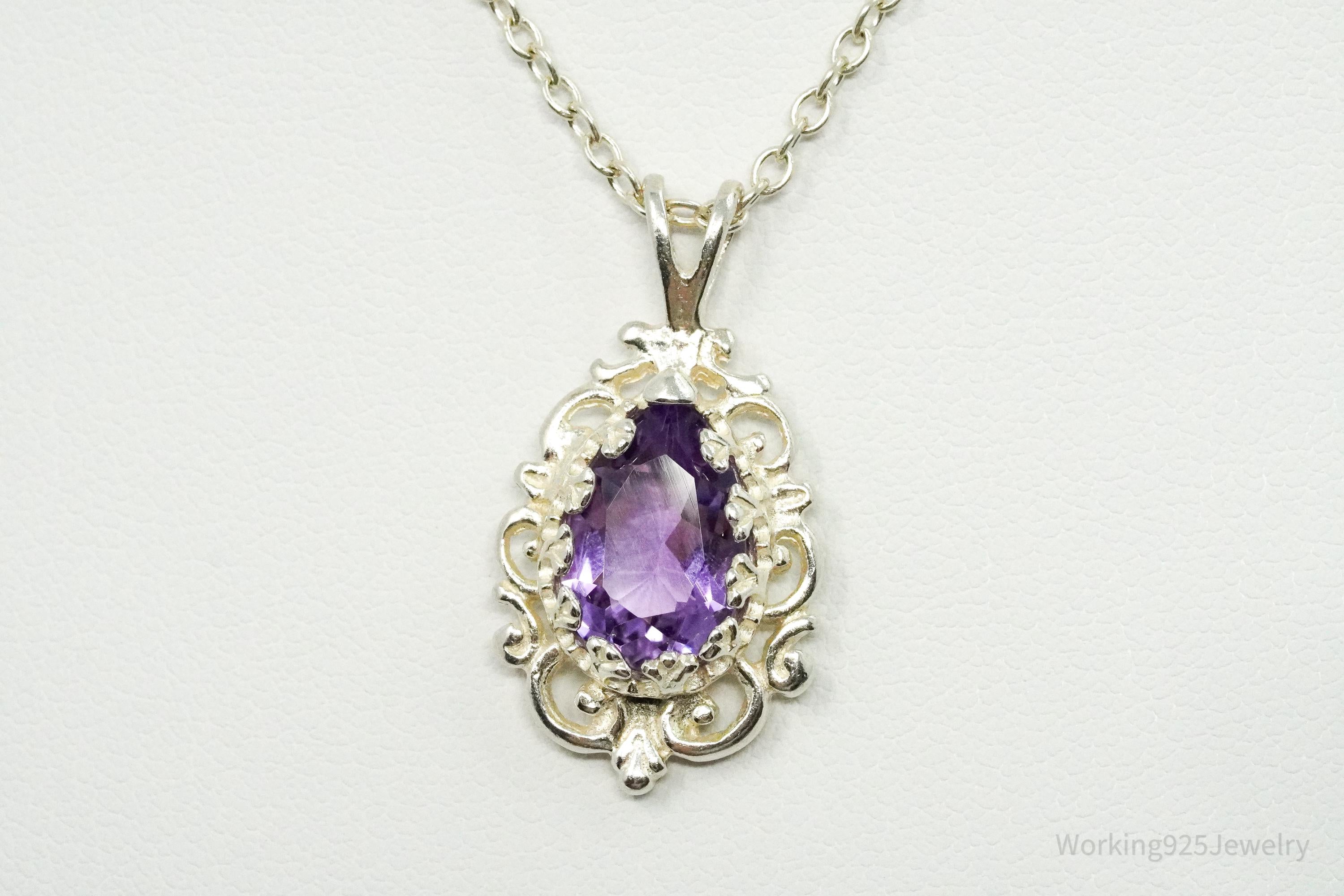 Vintage Amethyst Sterling Silver Chain Necklace 16"
