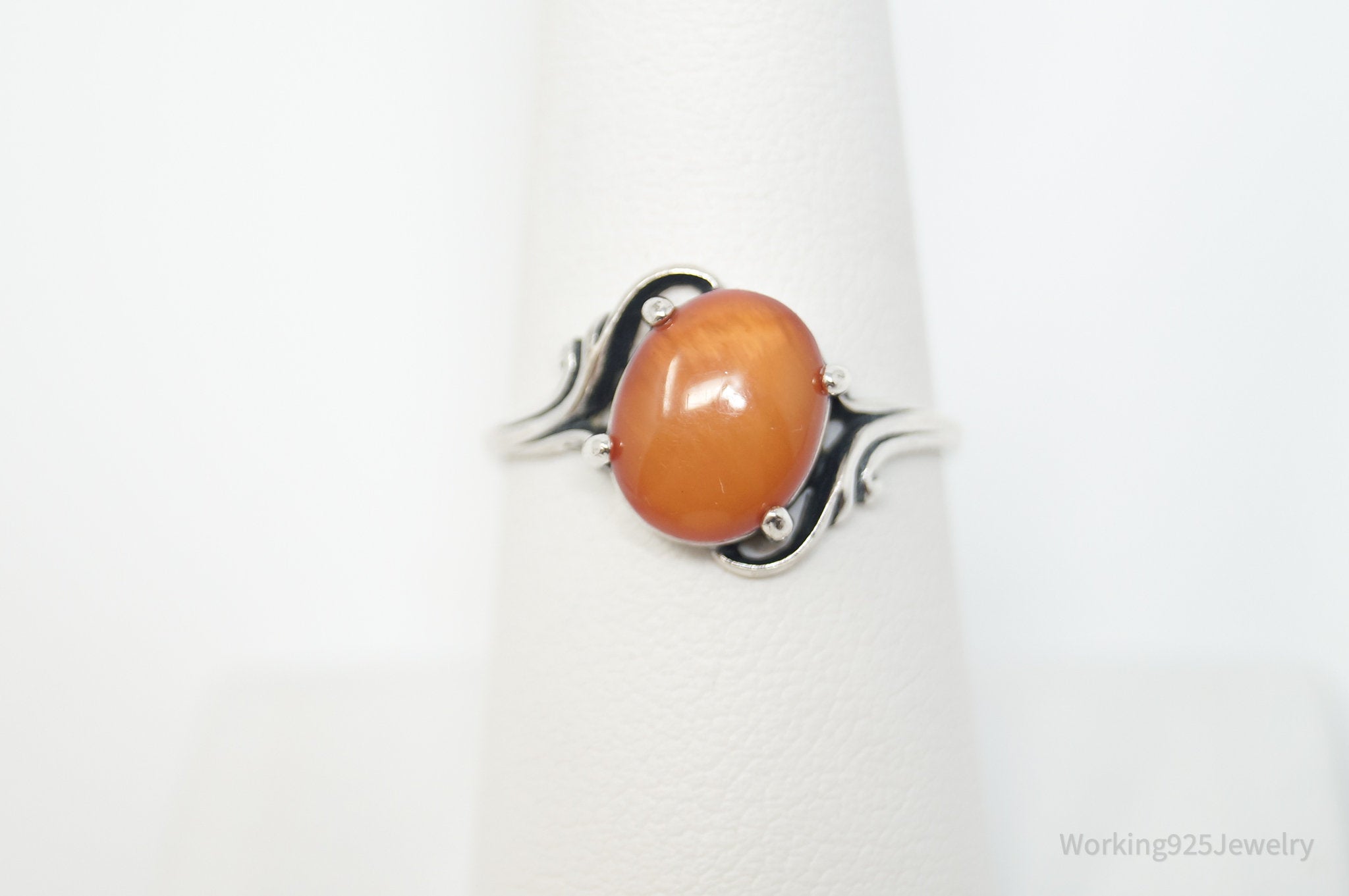 Vtg Wheeler Manufacturing Co Orange Stone Sterling Silver Ring - Size 8