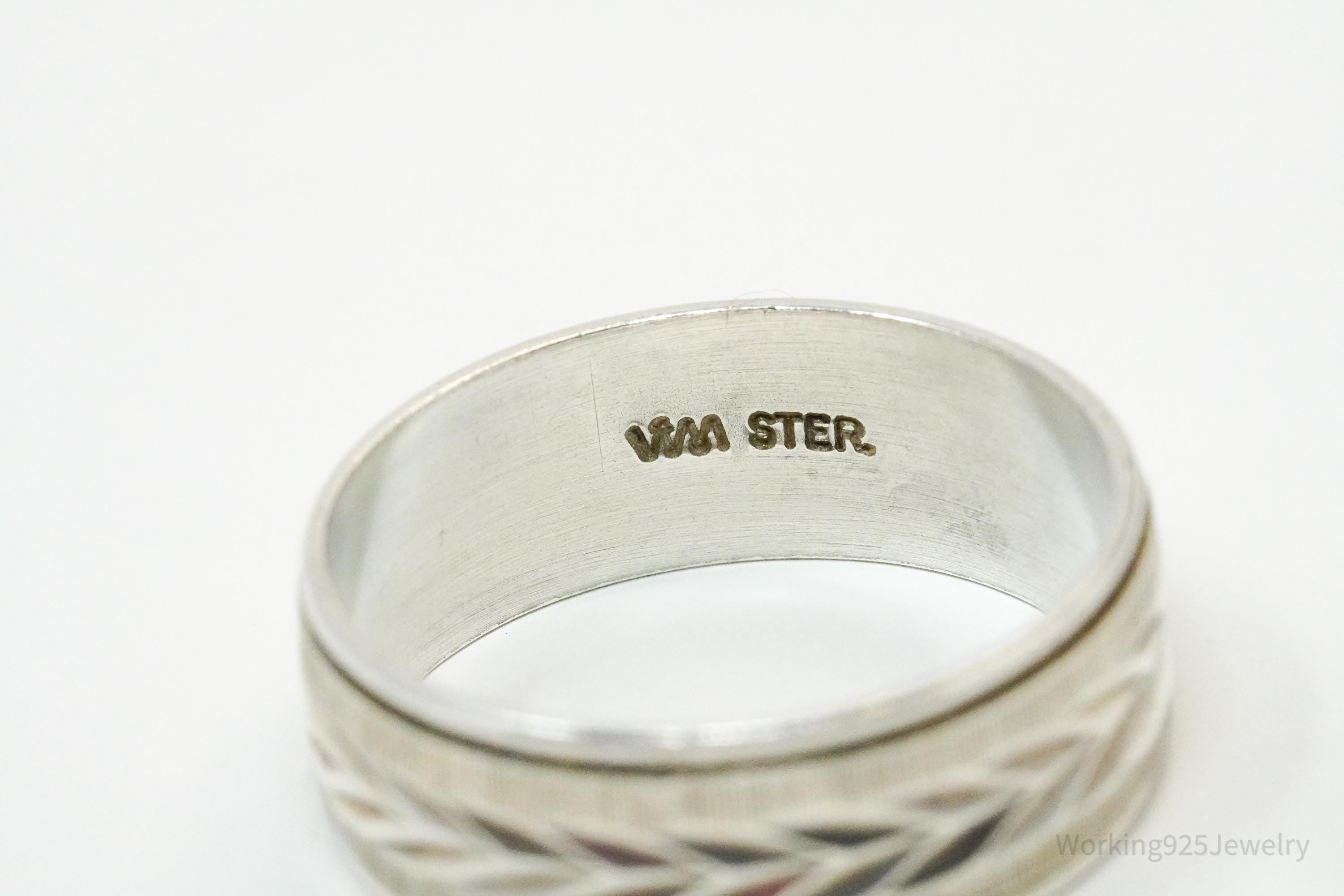 Vintage Designer WM Co Textured Sterling Silver Band Ring - Size 11