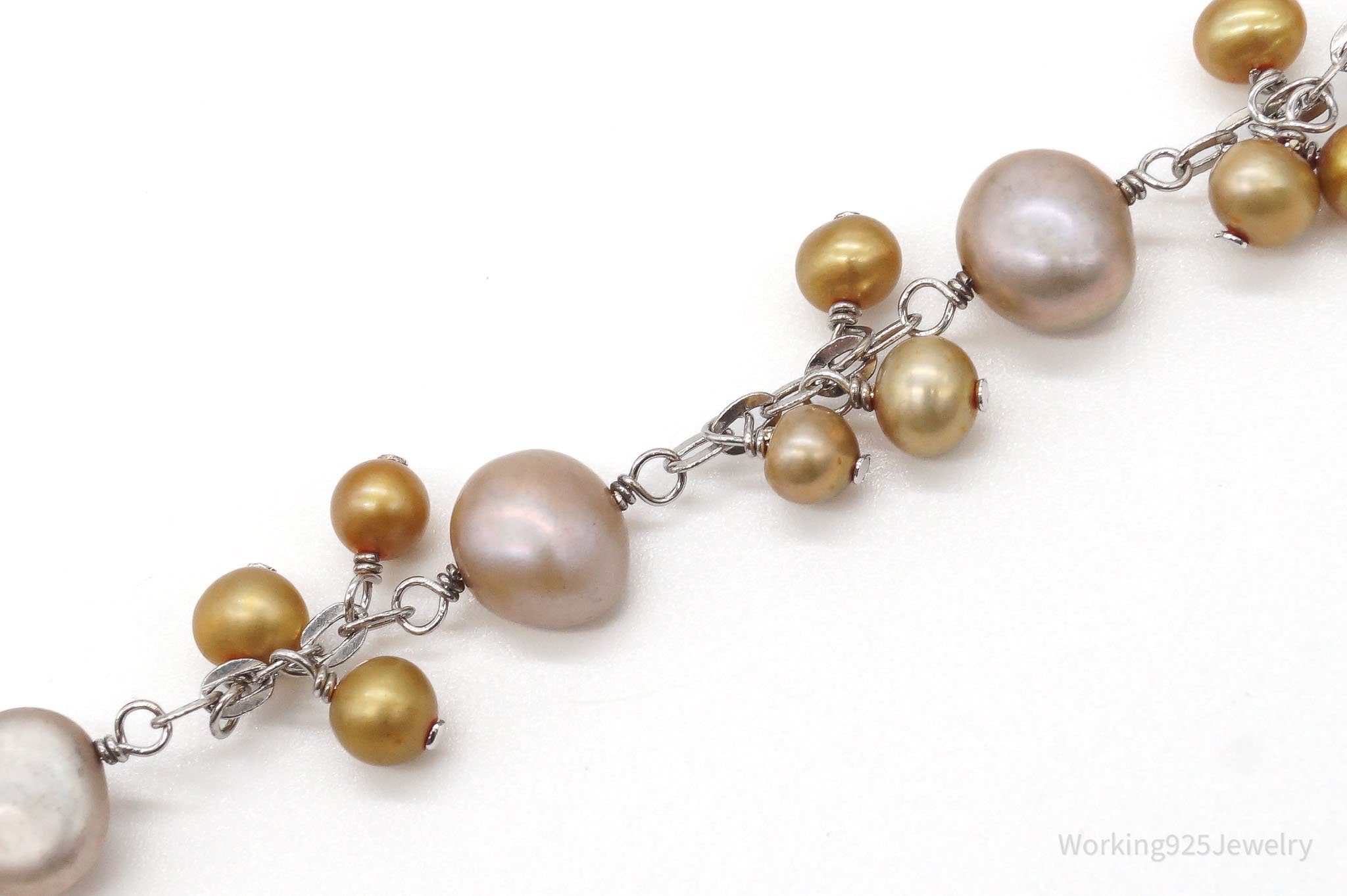 Vintage Pearl Charms Sterling Silver Chain Bracelet / Anklet