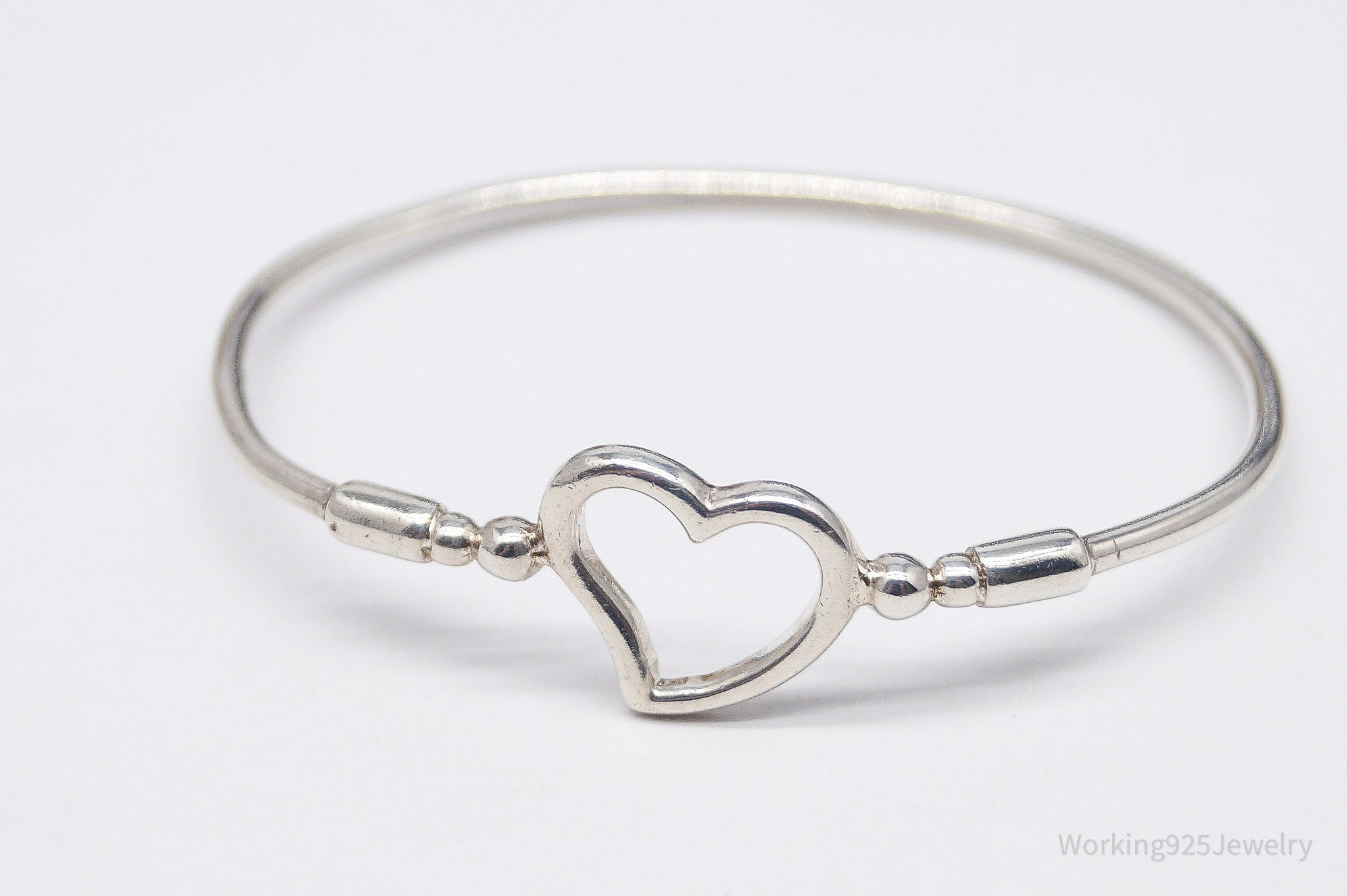 Vintage Open Heart Sterling Silver Bangle Bracelet - 5.5"
