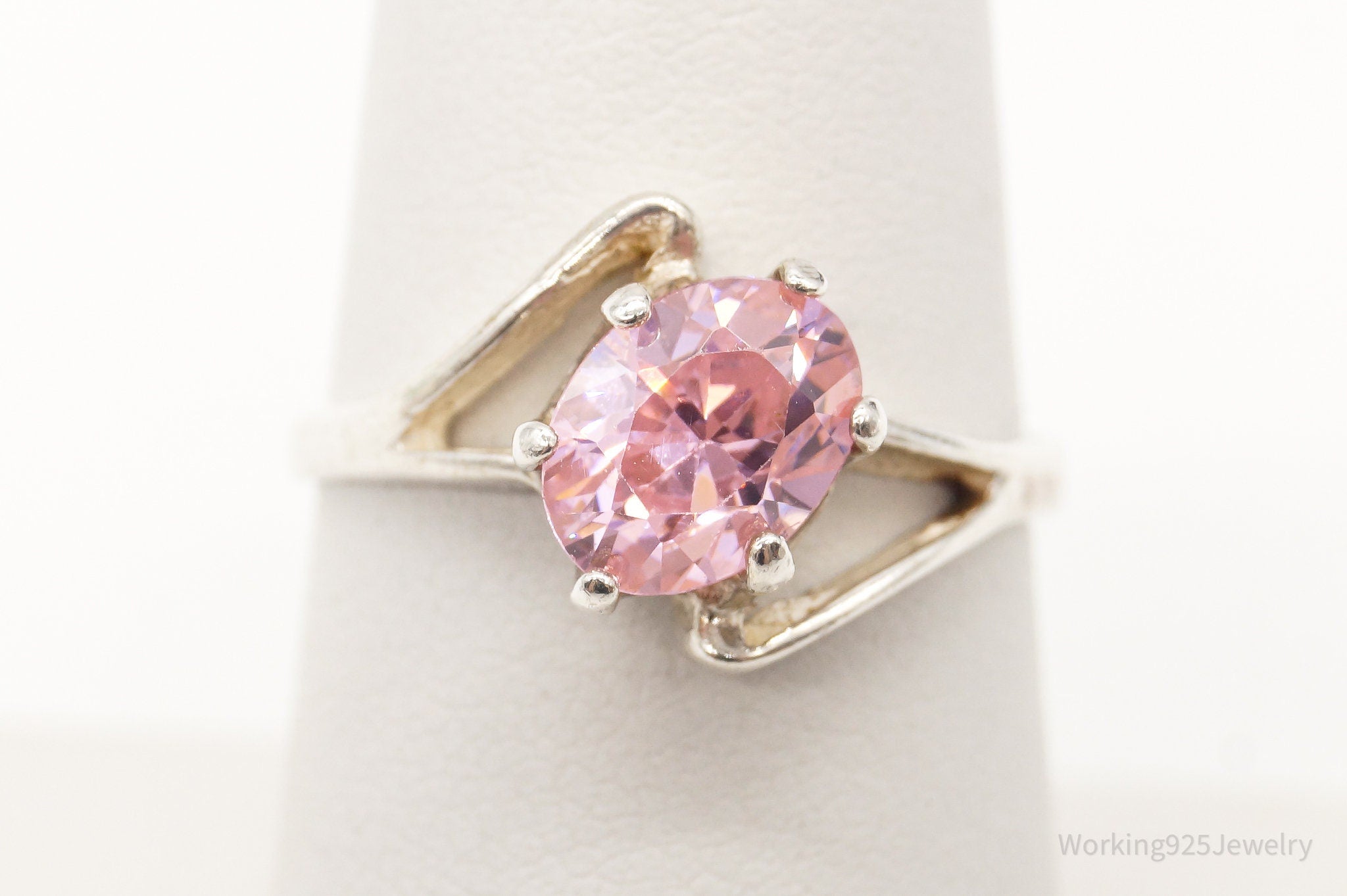 Vintage Pink Cubic Zirconia Sterling Silver Ring - Size 6.75