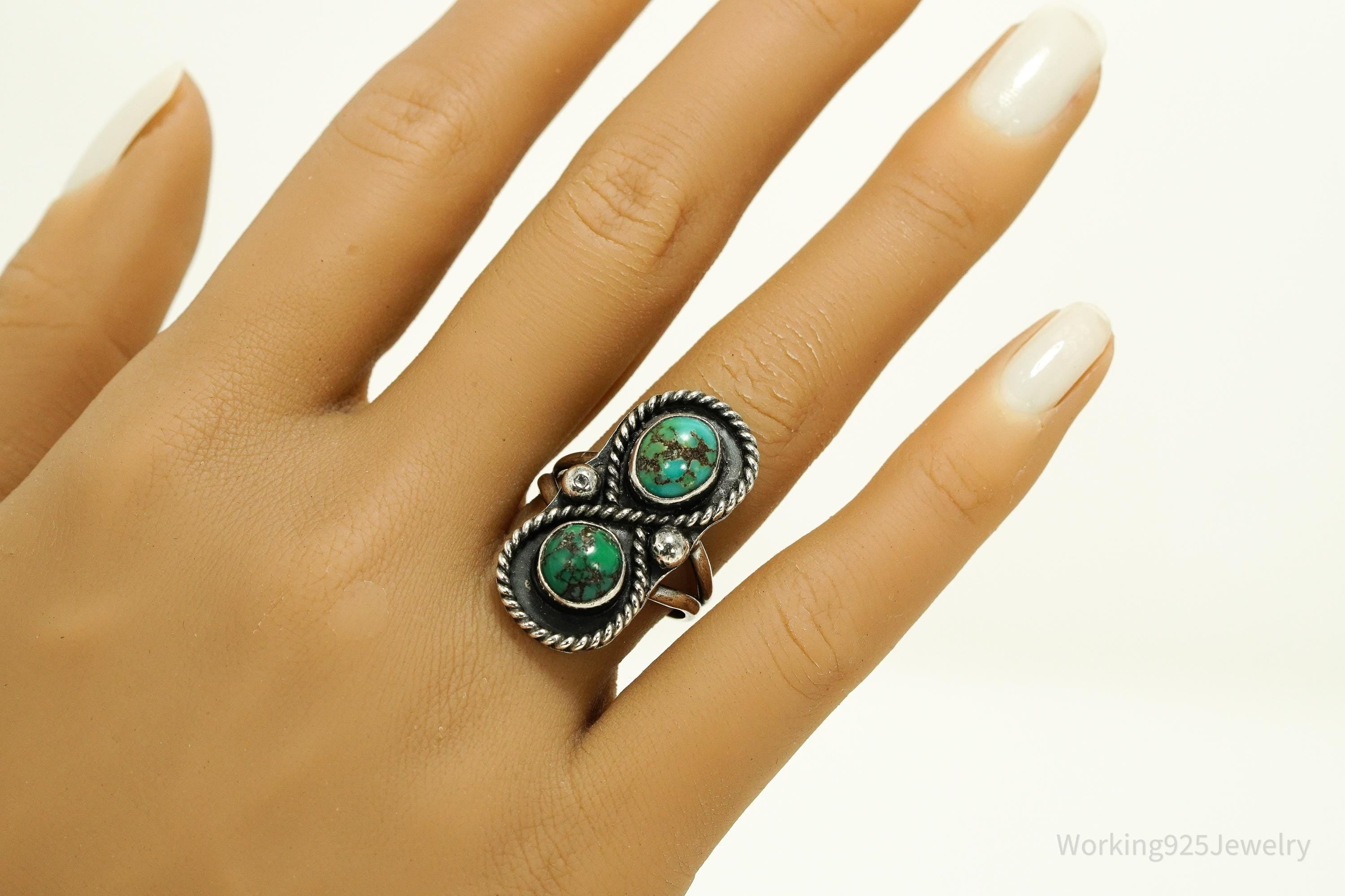 Vintage Native American Turquoise Silver Ring - Size 8.25