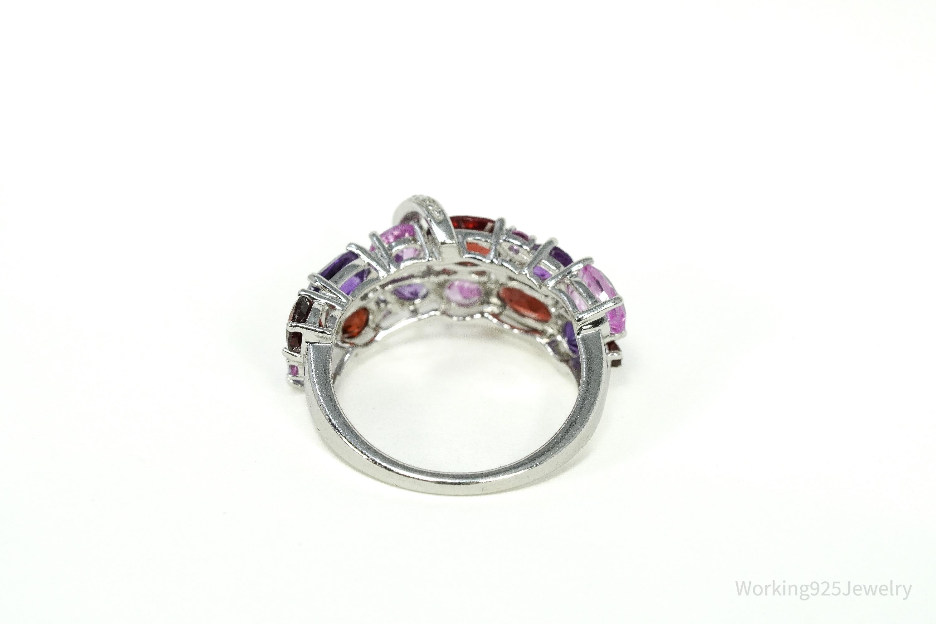Multi-Shape Garnet, Amethyst, Pink & White Sapphire Sterling Silver Ring Size 7